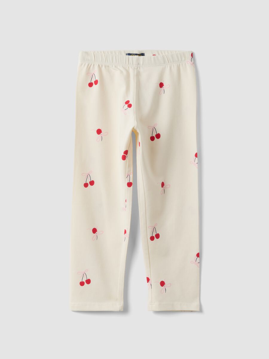 White stretchy cotton slim fit leggings for girls with designs_0