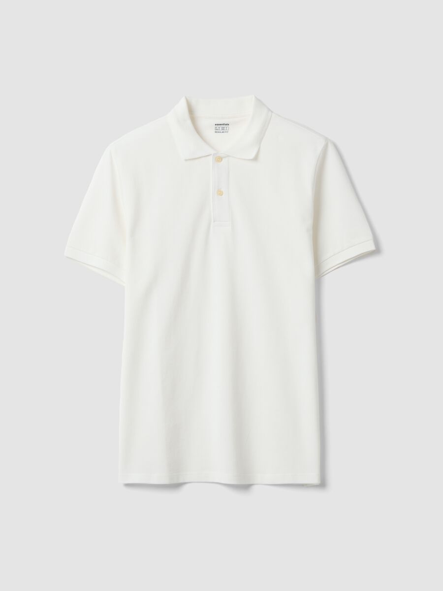 White pure cotton piqu&eacute; polo shirt with classic collar, regular fit_0