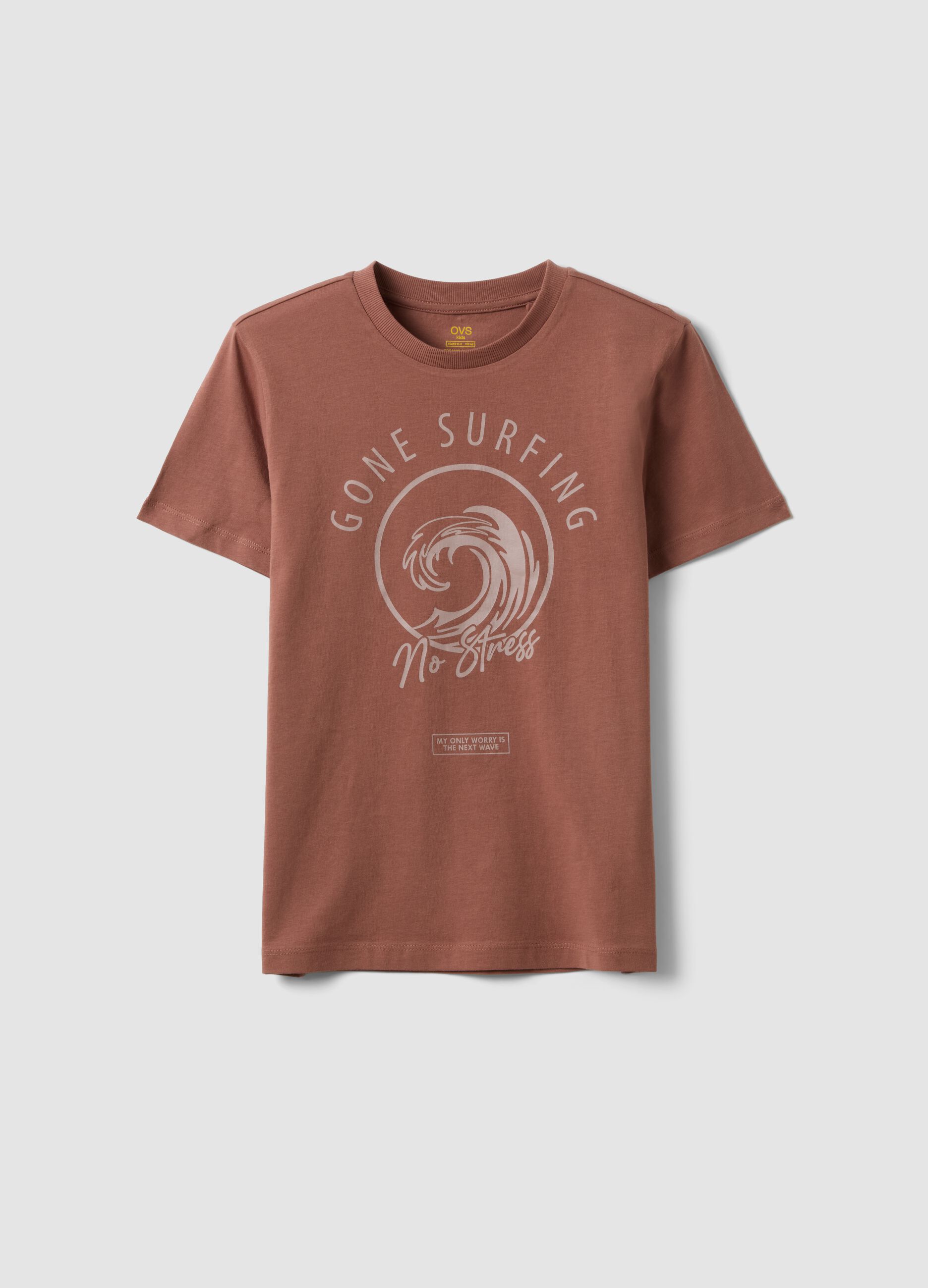 Brown short-sleeve organic cotton T-shirt for boys