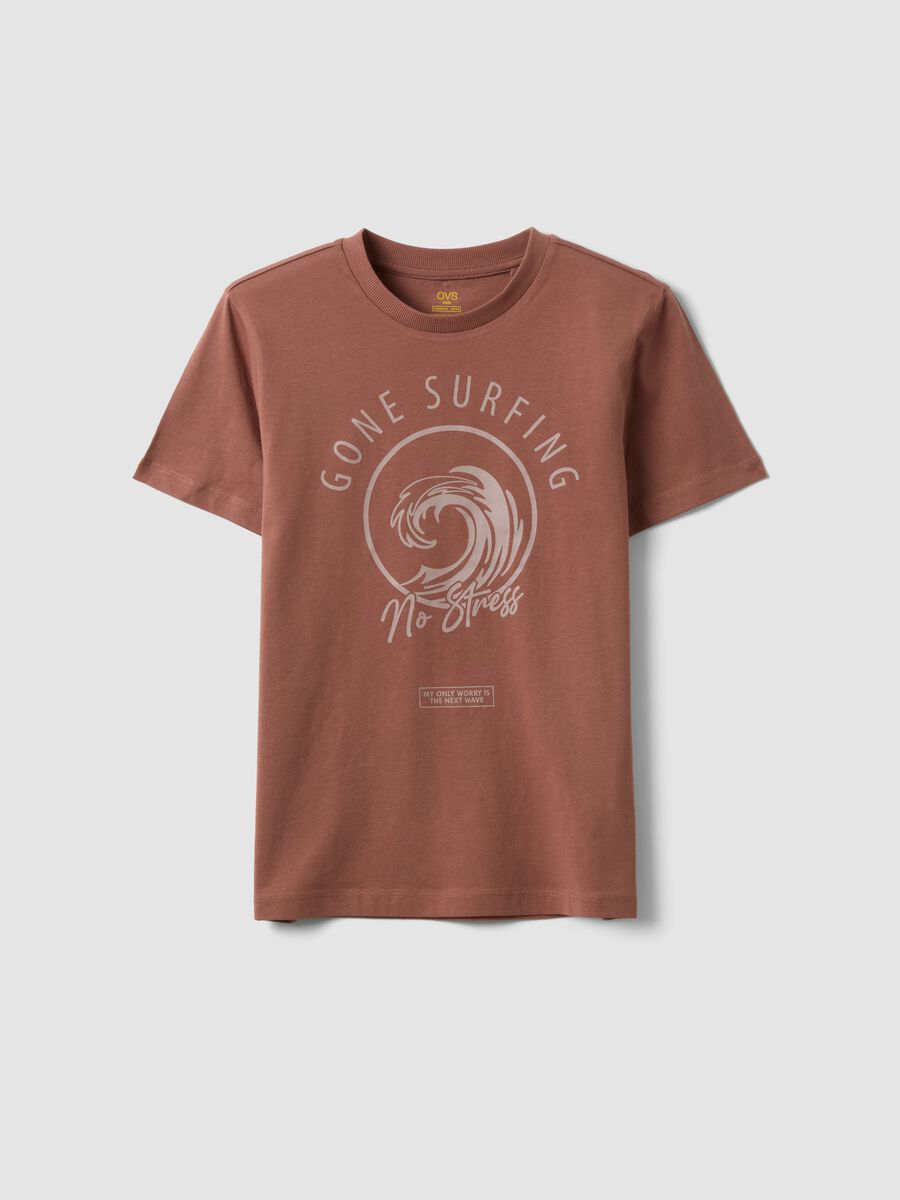 T-shirt marrone a maniche corte in puro cotone organico per ragazzo_3