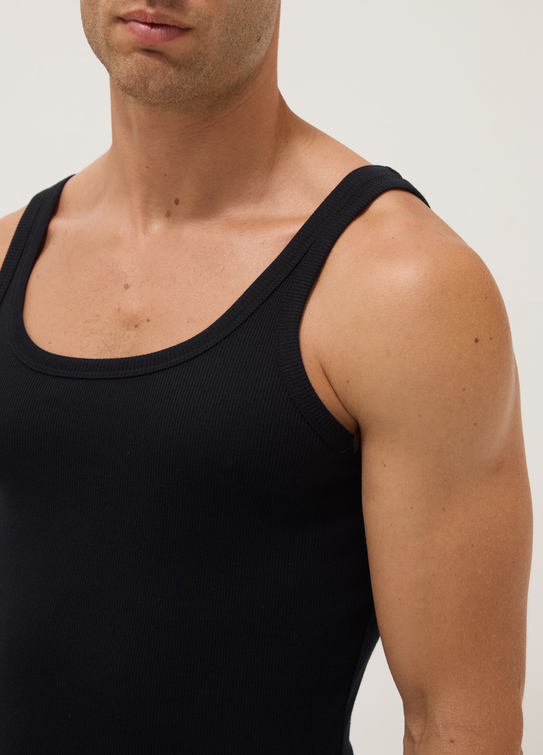 Pure black cotton tank top regular fit