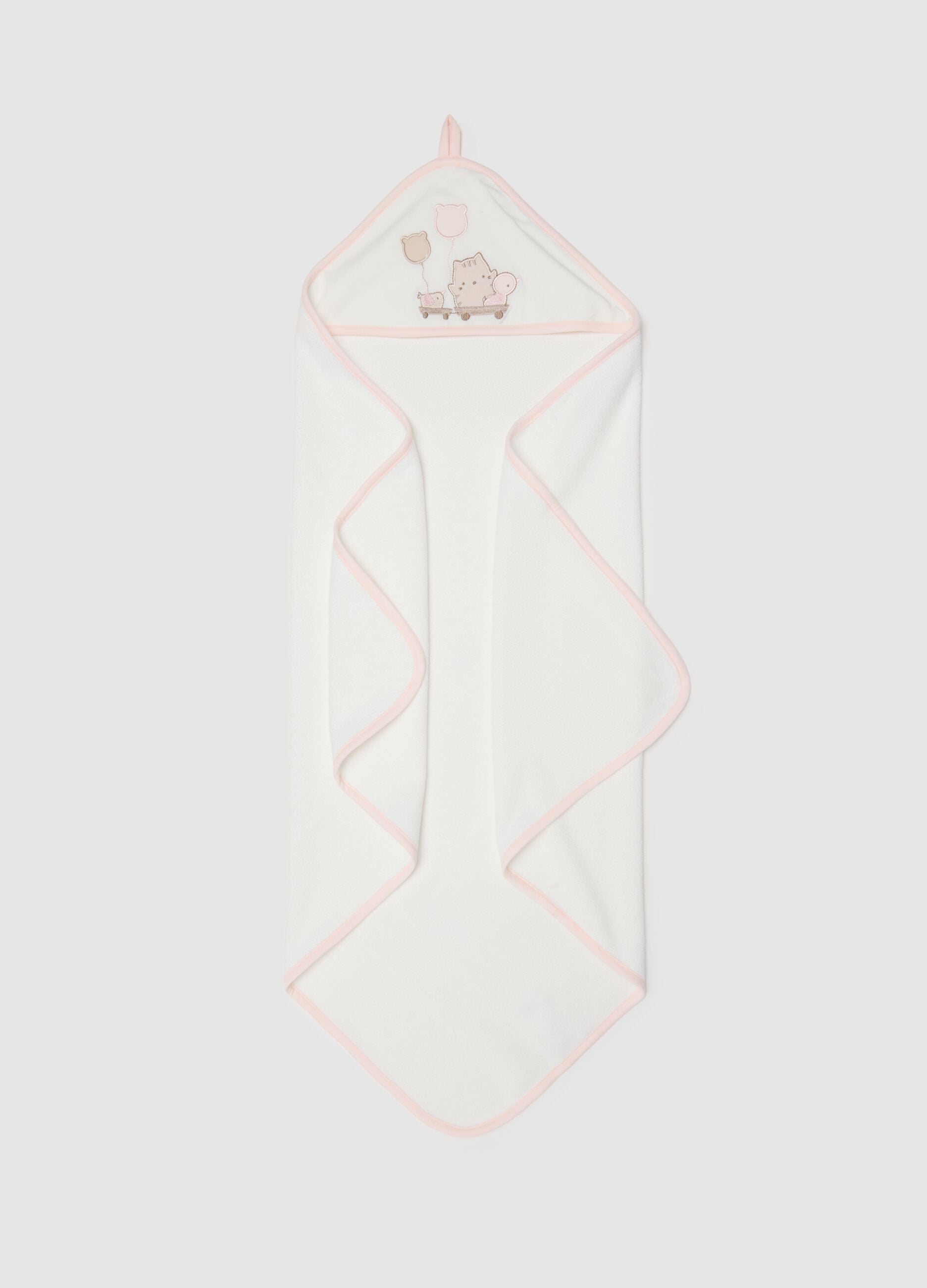 White cotton blend bathrobe with hood and embroidery