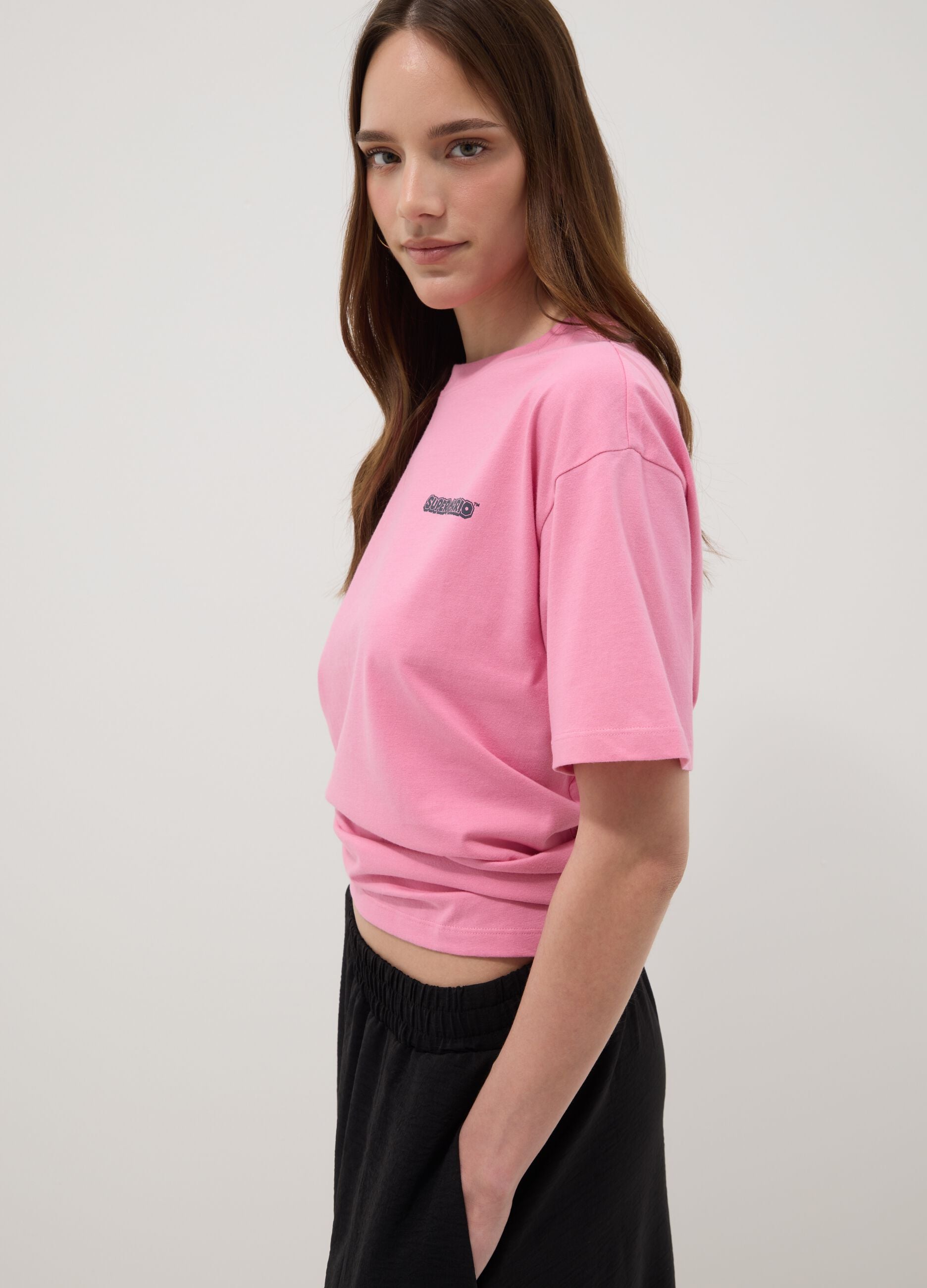 Pink short-sleeved pure cotton T-shirt