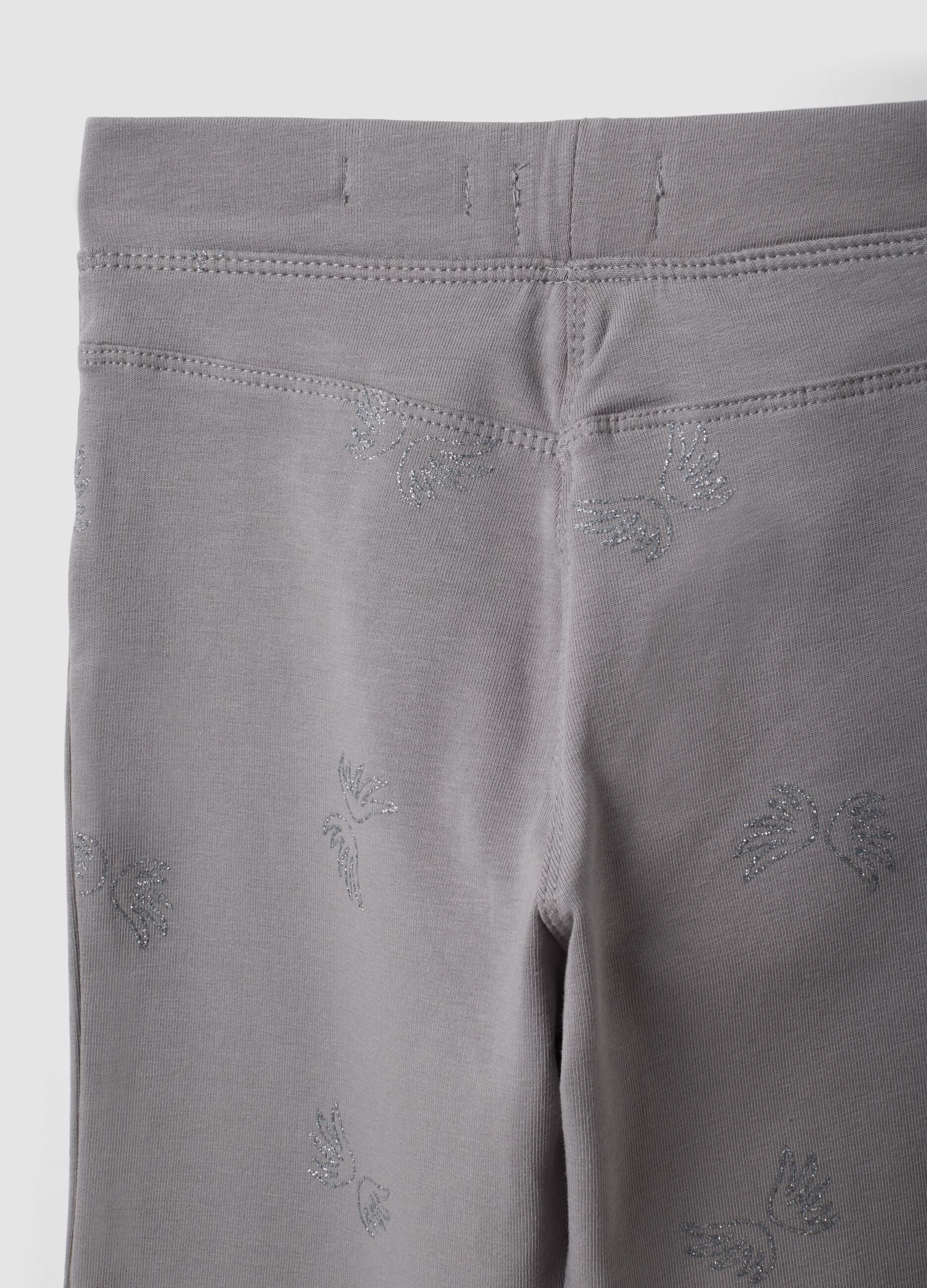 Grey flared treggings in stretch organic cotton with glitter wings