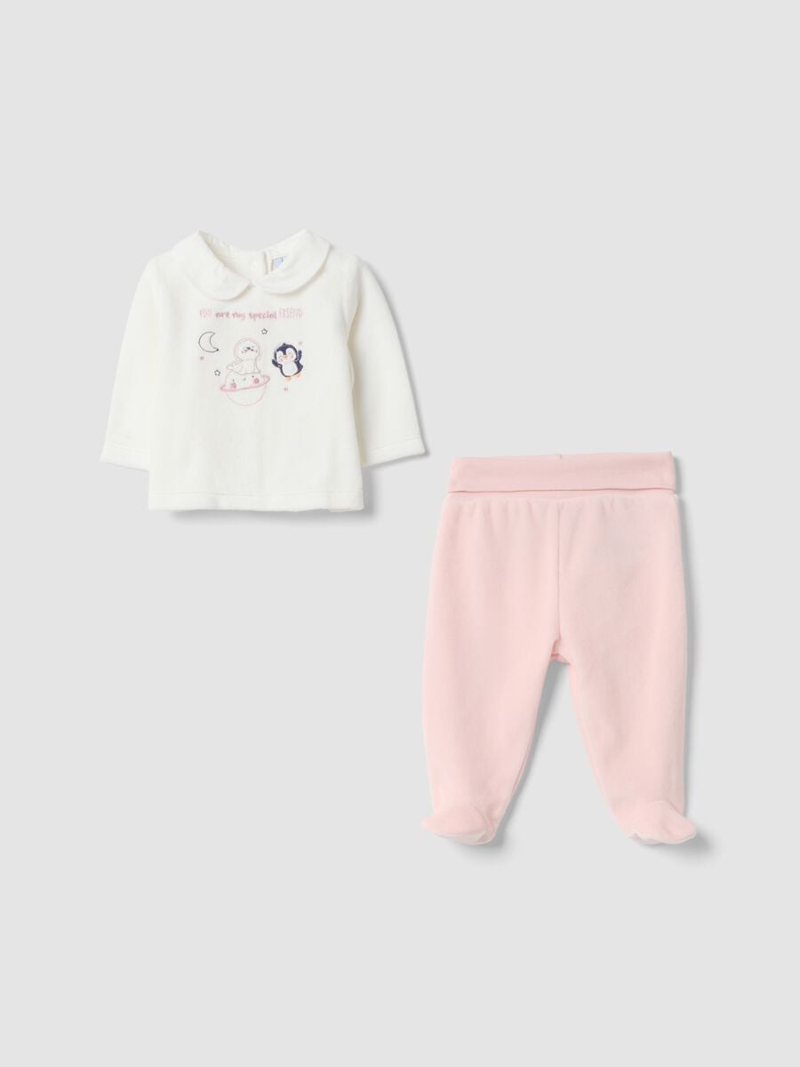 Pink and white organic cotton-blend set_0