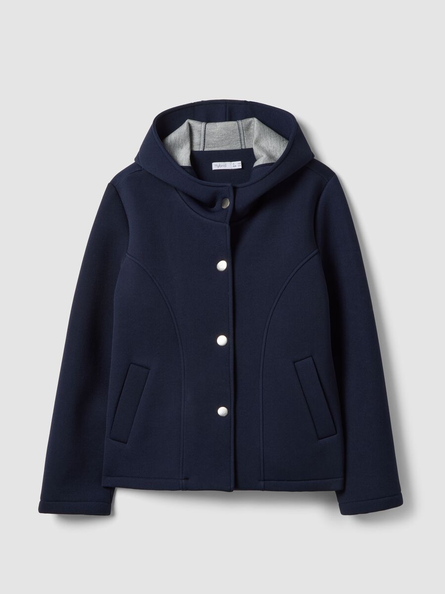 Blue regular fit jacket with hood and buttons_4