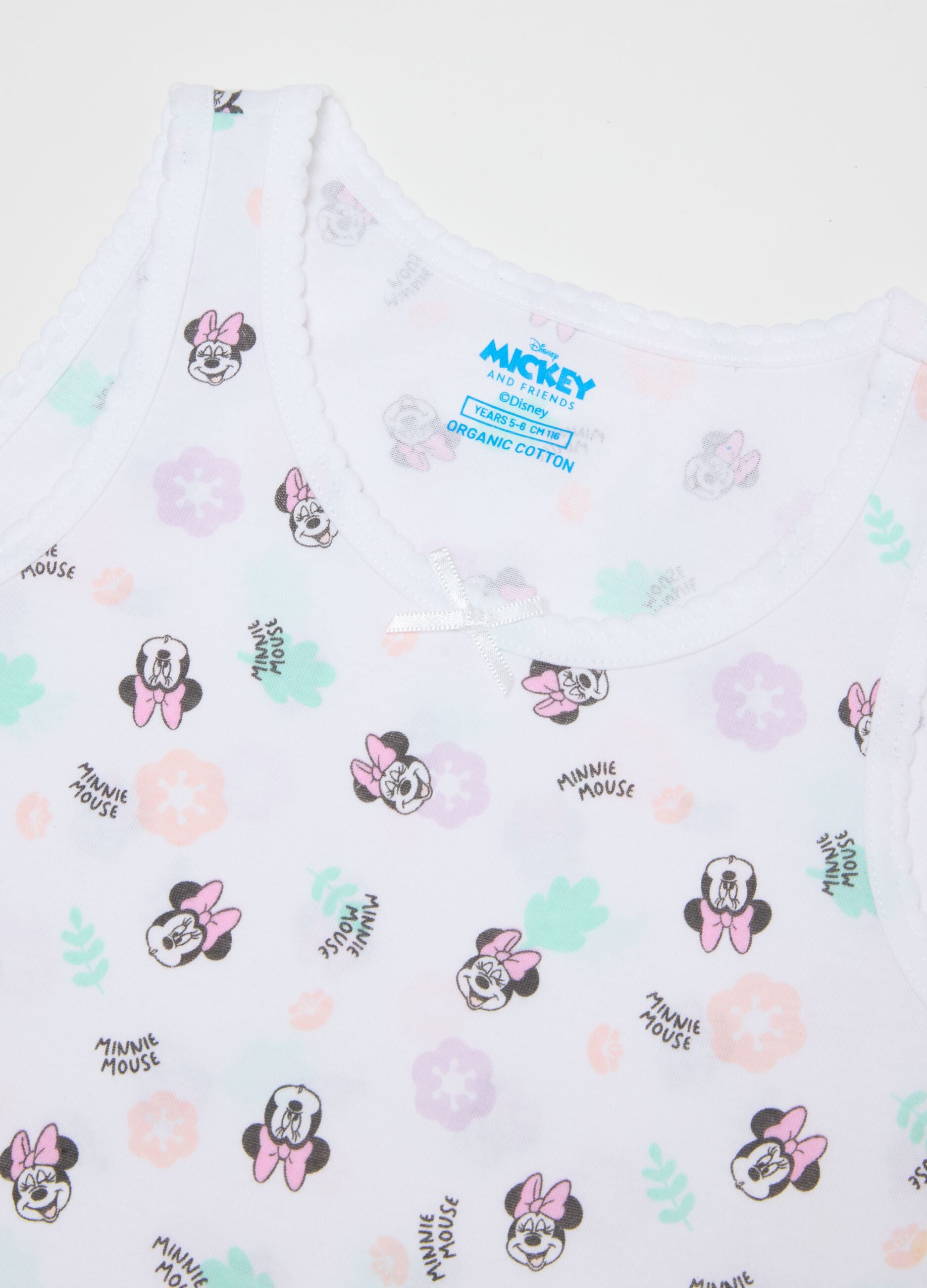 Two-pack white pure cotton girl vests with Minnie prints