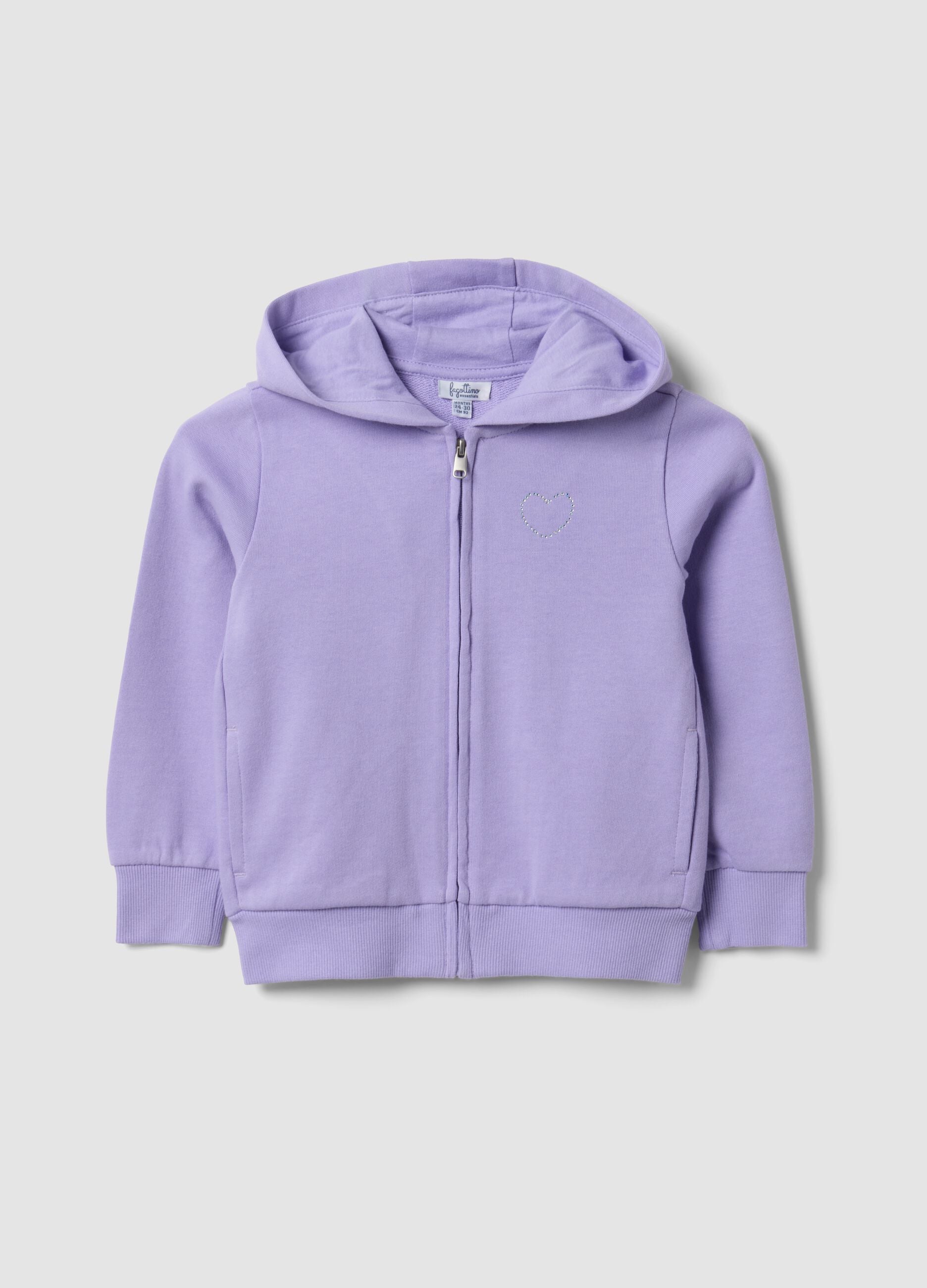 Felpa viola con cappuccio in puro cotone organico con stella regular fit per bimba