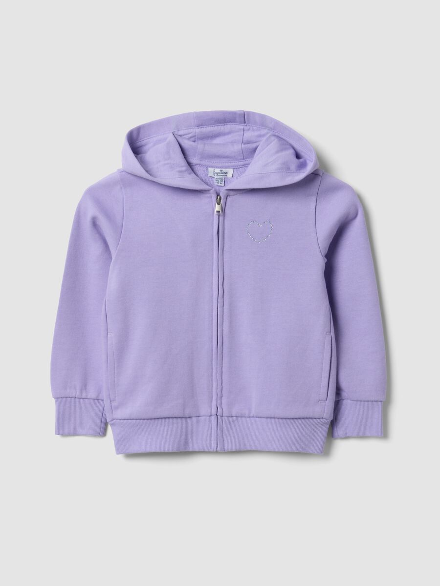 Felpa viola con cappuccio in puro cotone organico con stella regular fit per bimba_0