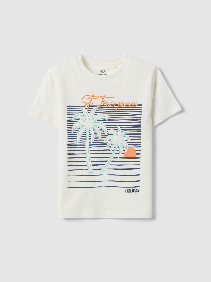 White pure cotton regular fit kids t-shirt with print_0