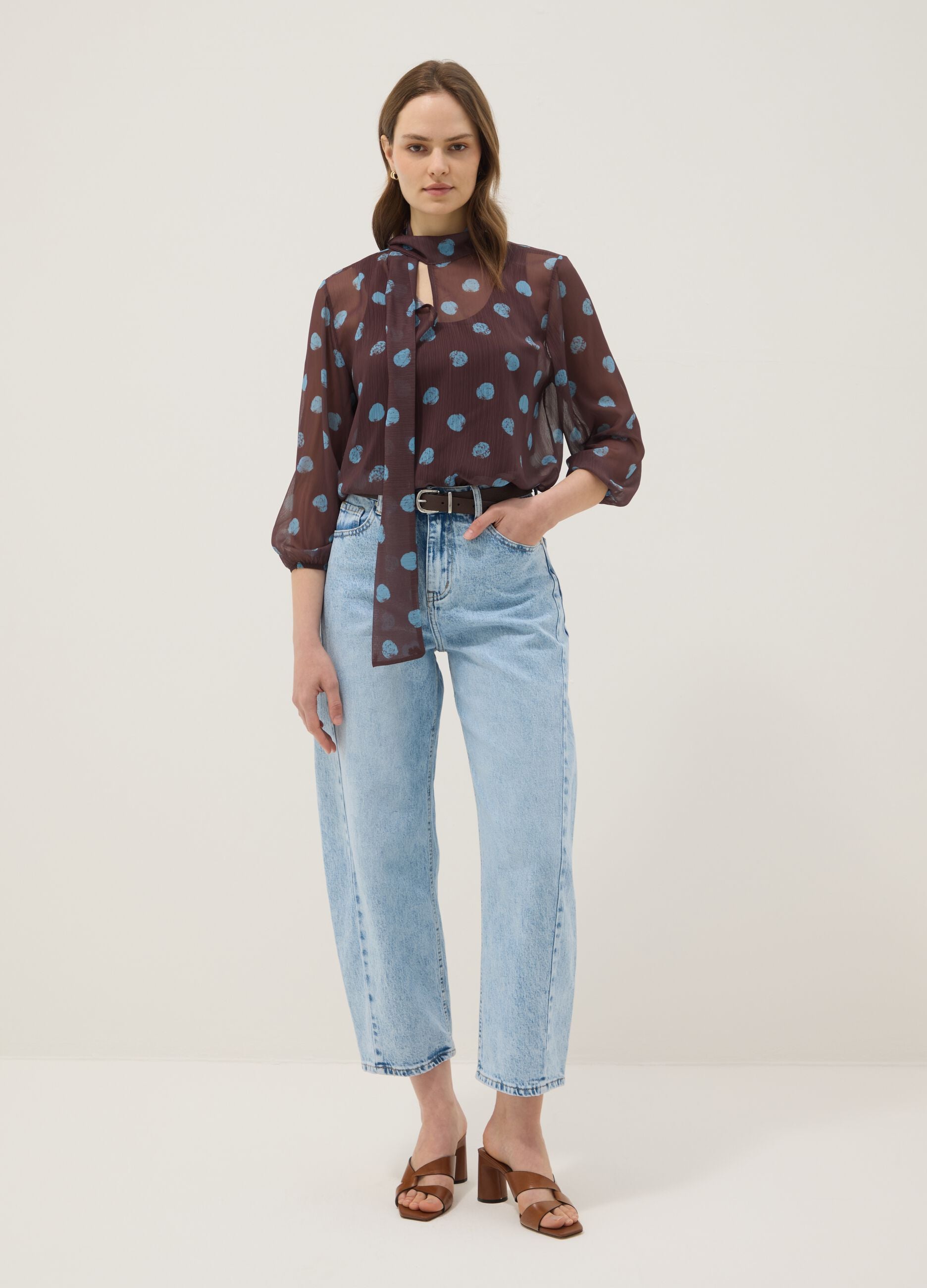 Multicolour long sleeve polka dot blouse regular fit