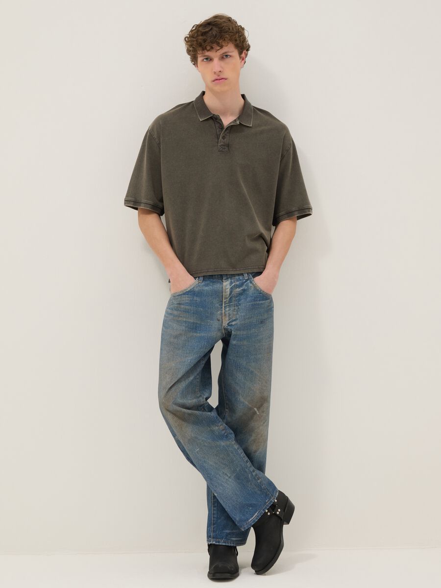 Regular fit blue denim cotton baggy jeans_0