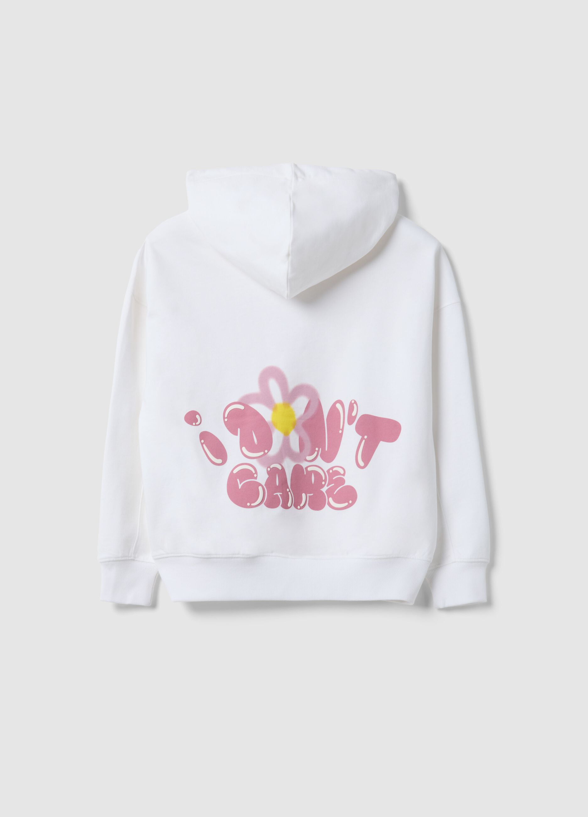 White pure cotton oversized fit sweatshirt for girls with flower