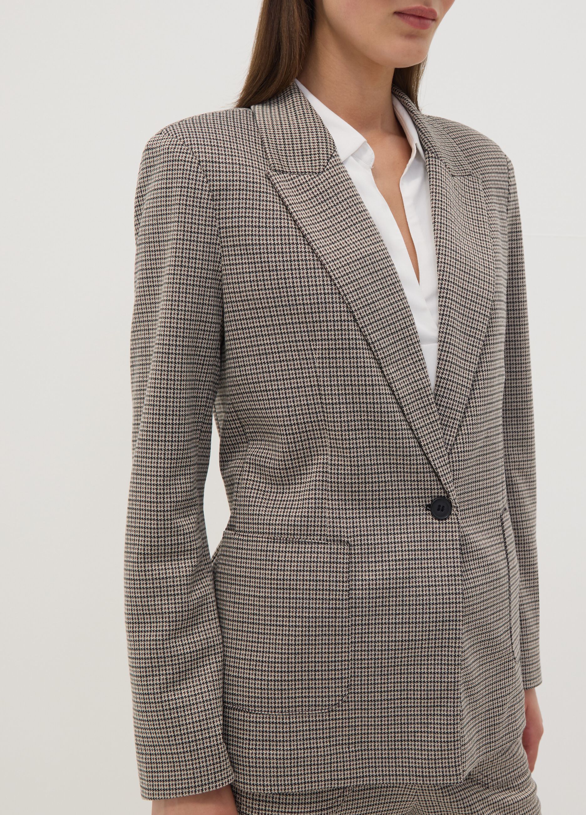 Beige patterned stretch viscose blazer