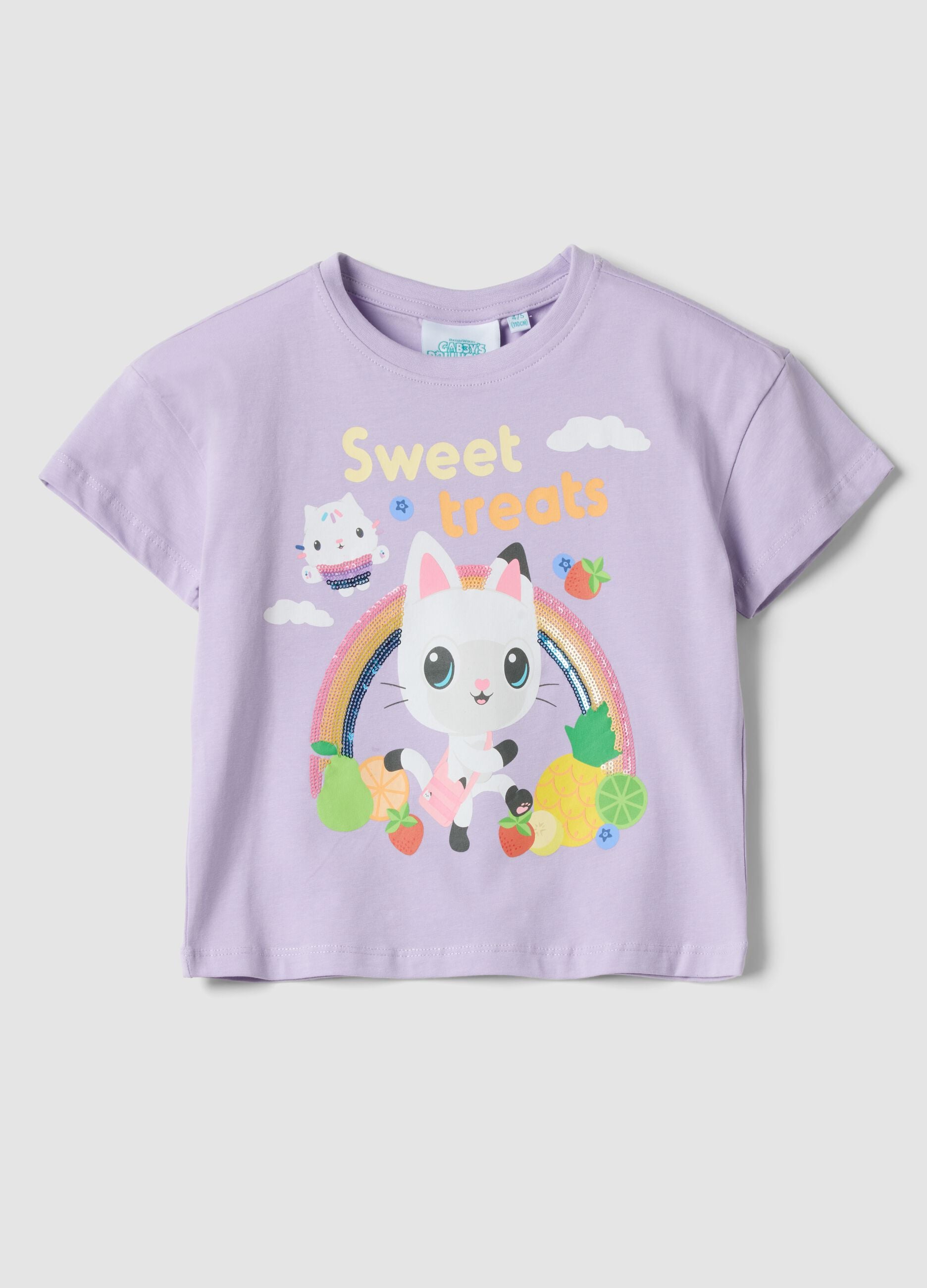 Girls' lilac stretch cotton regular fit t-shirt