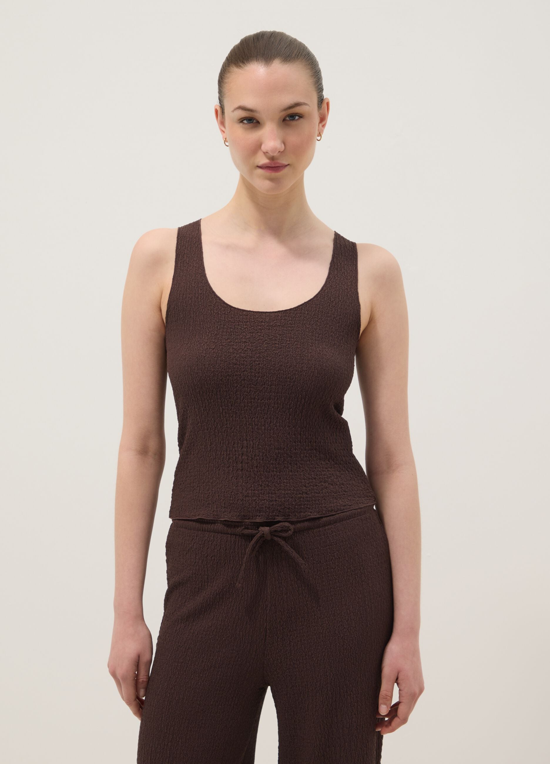 Brown textured stretch vest top
