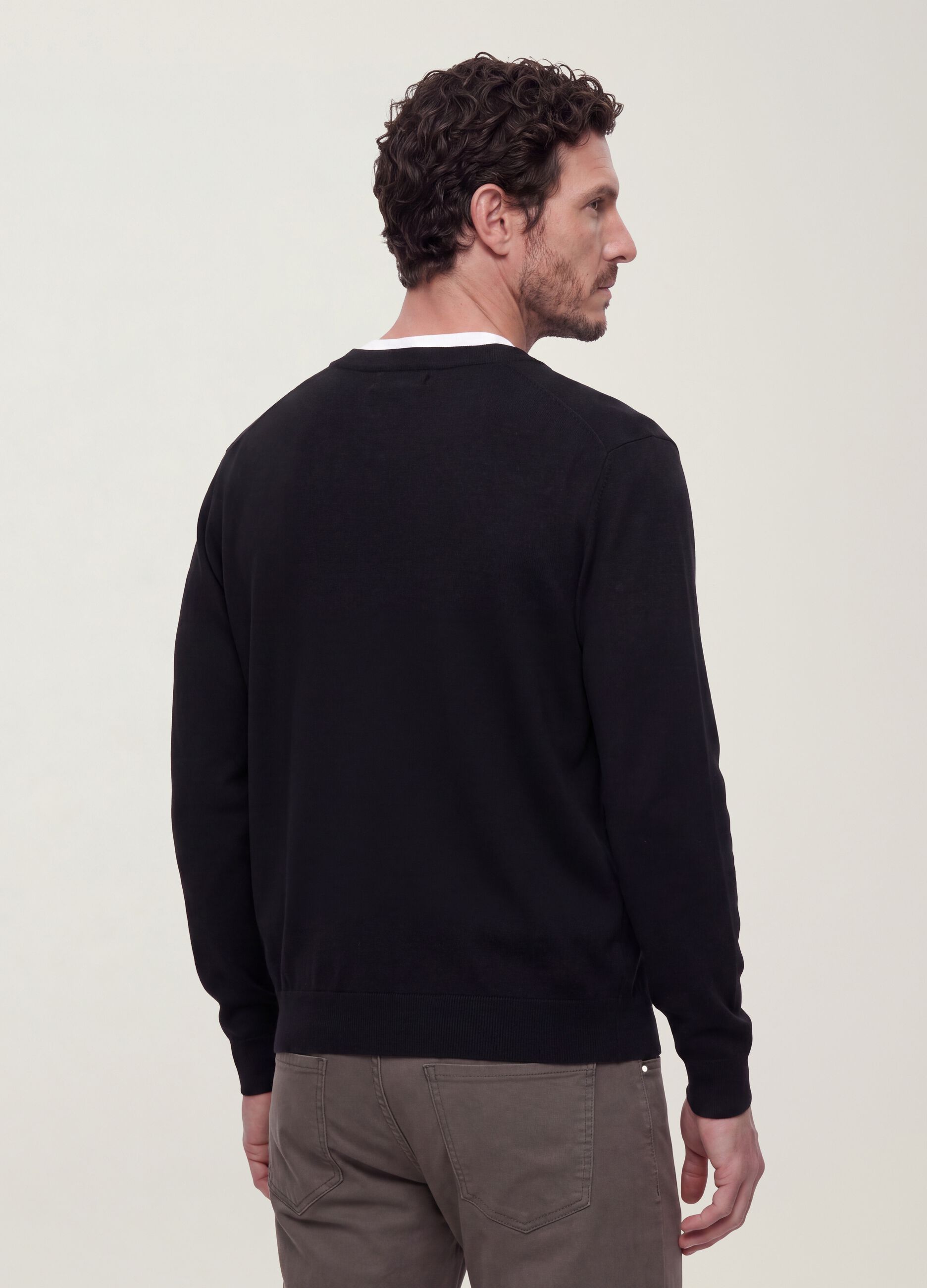 Black viscose-blend V-neck cardigan, regular fit