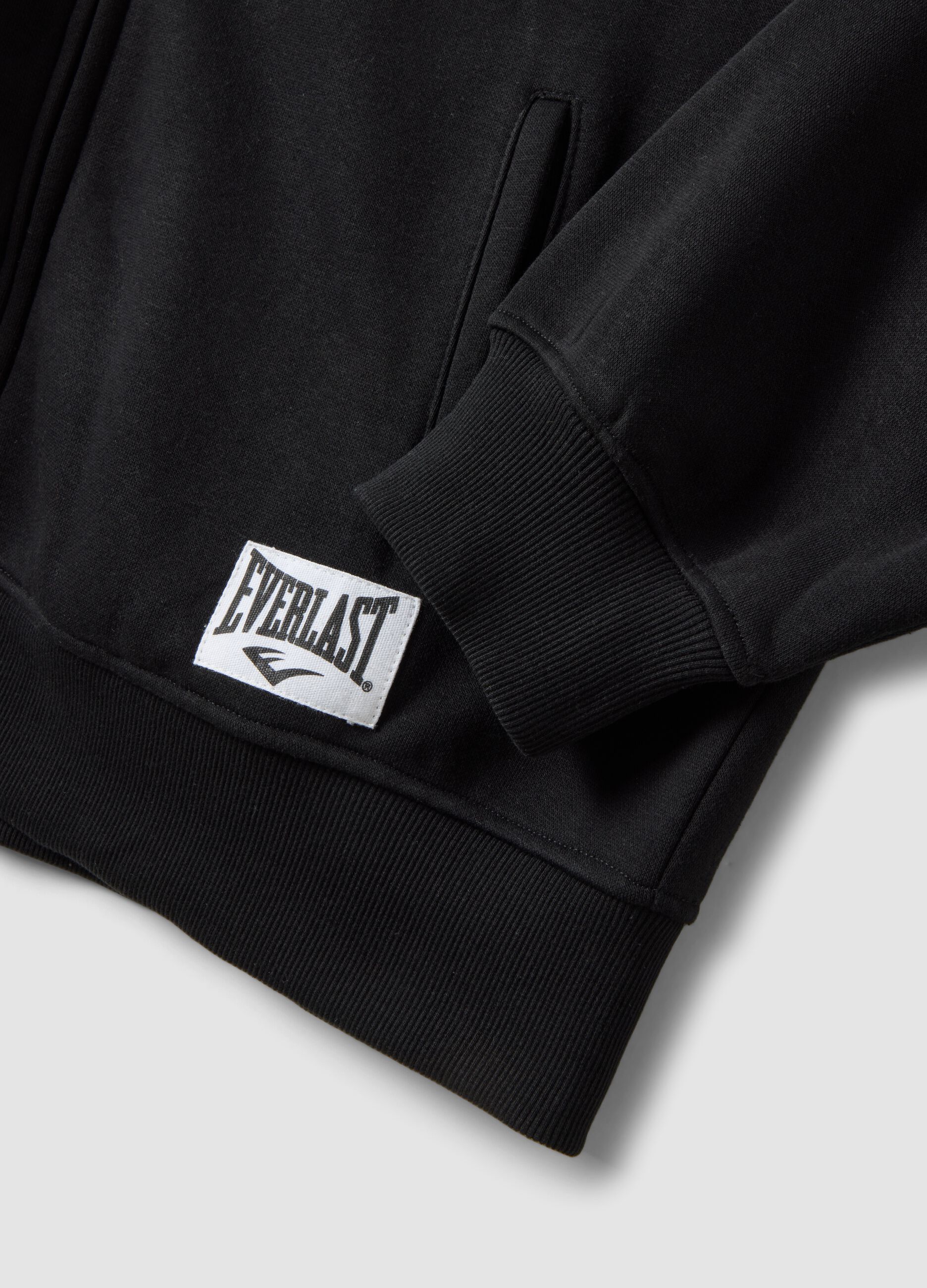 Black cotton-blend hoodie with print