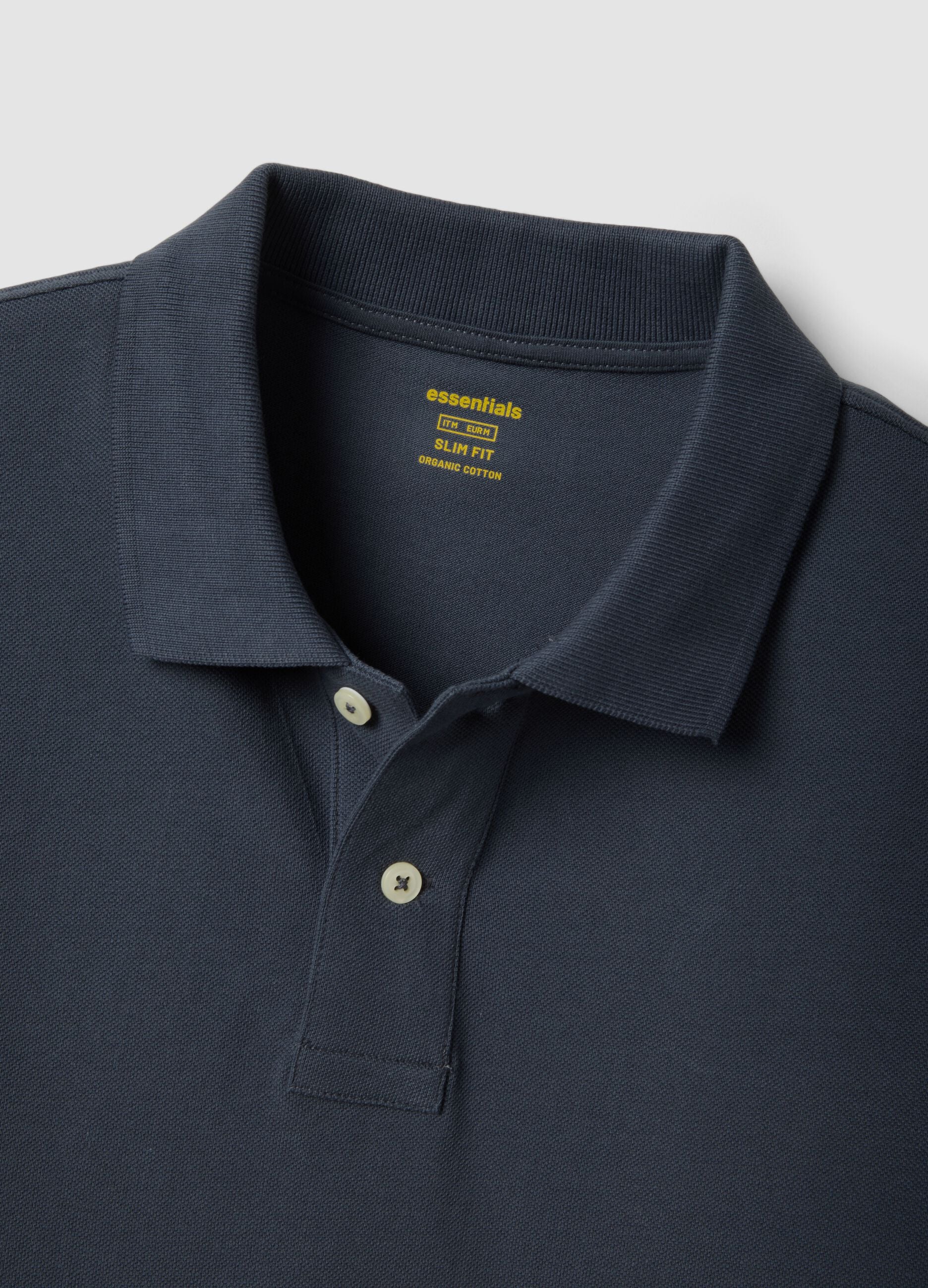 Blue slim fit short-sleeve polo in pure cotton