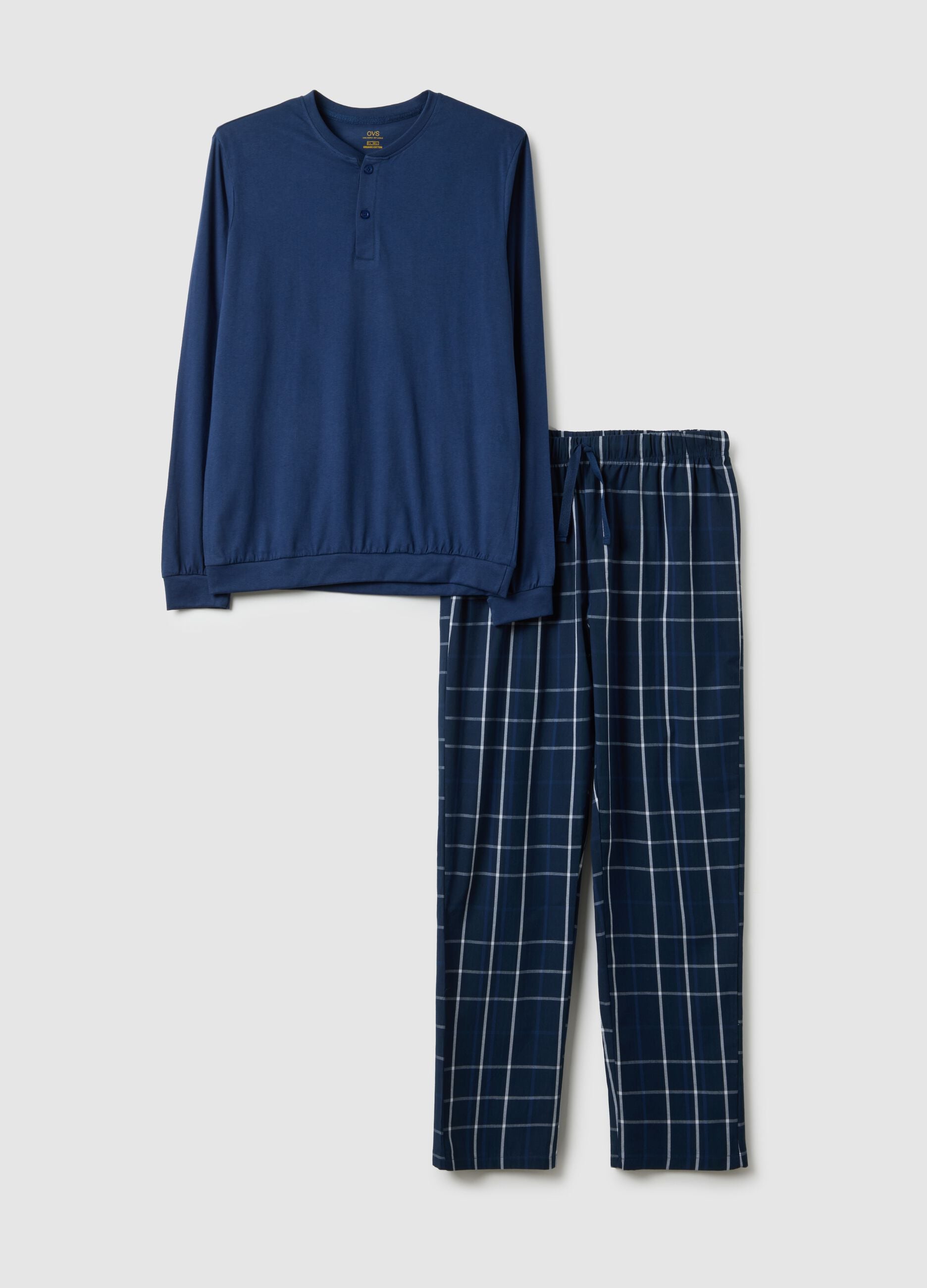 Blue checked pure cotton pyjamas, regular fit