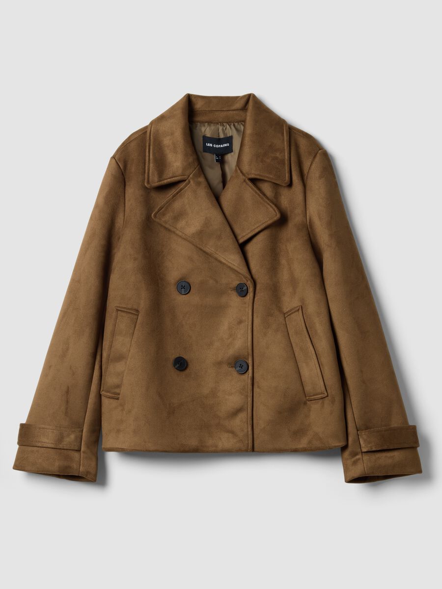 Brown double-breasted regular fit peacoat with pockets_4