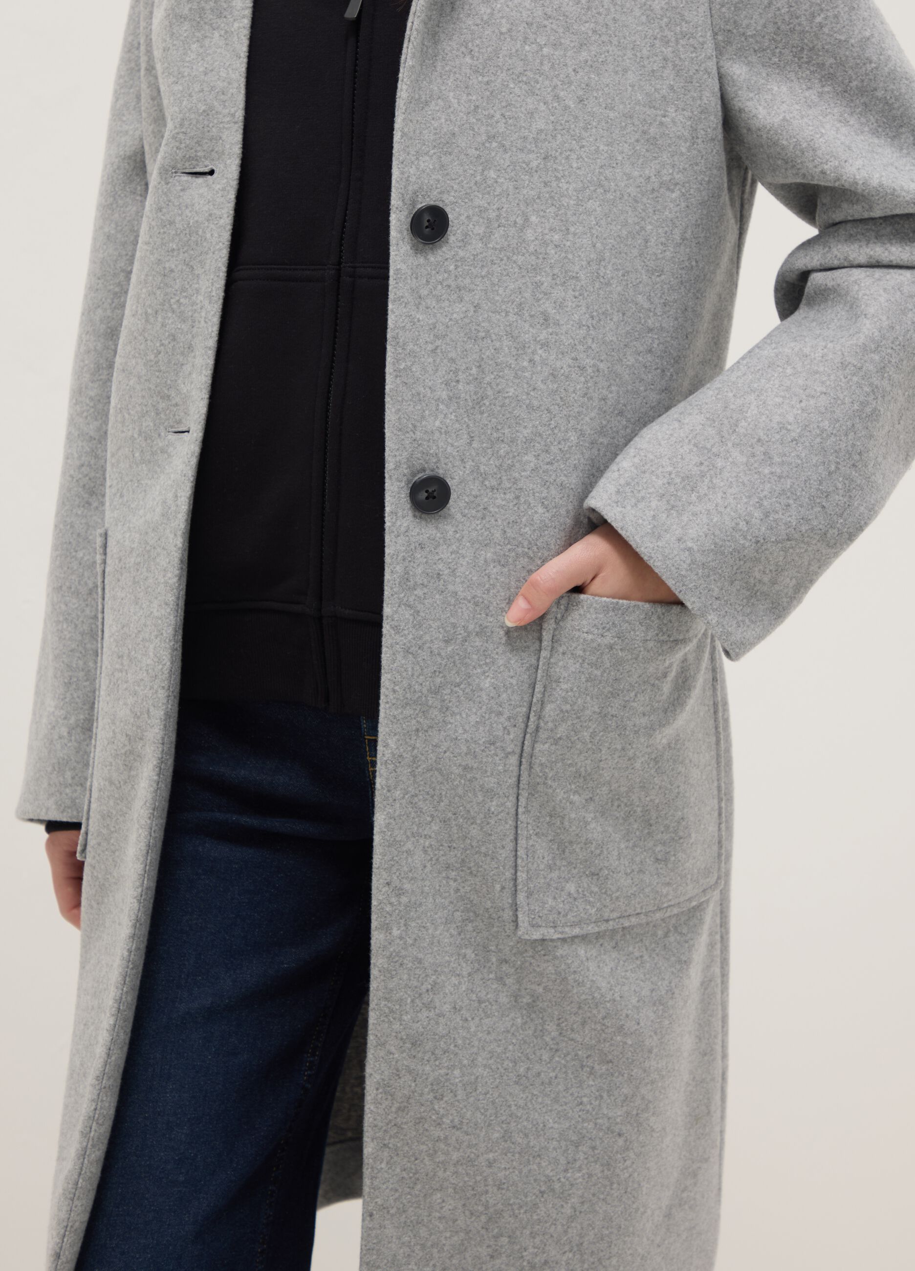 Grey single-breasted regular fit coat with belt