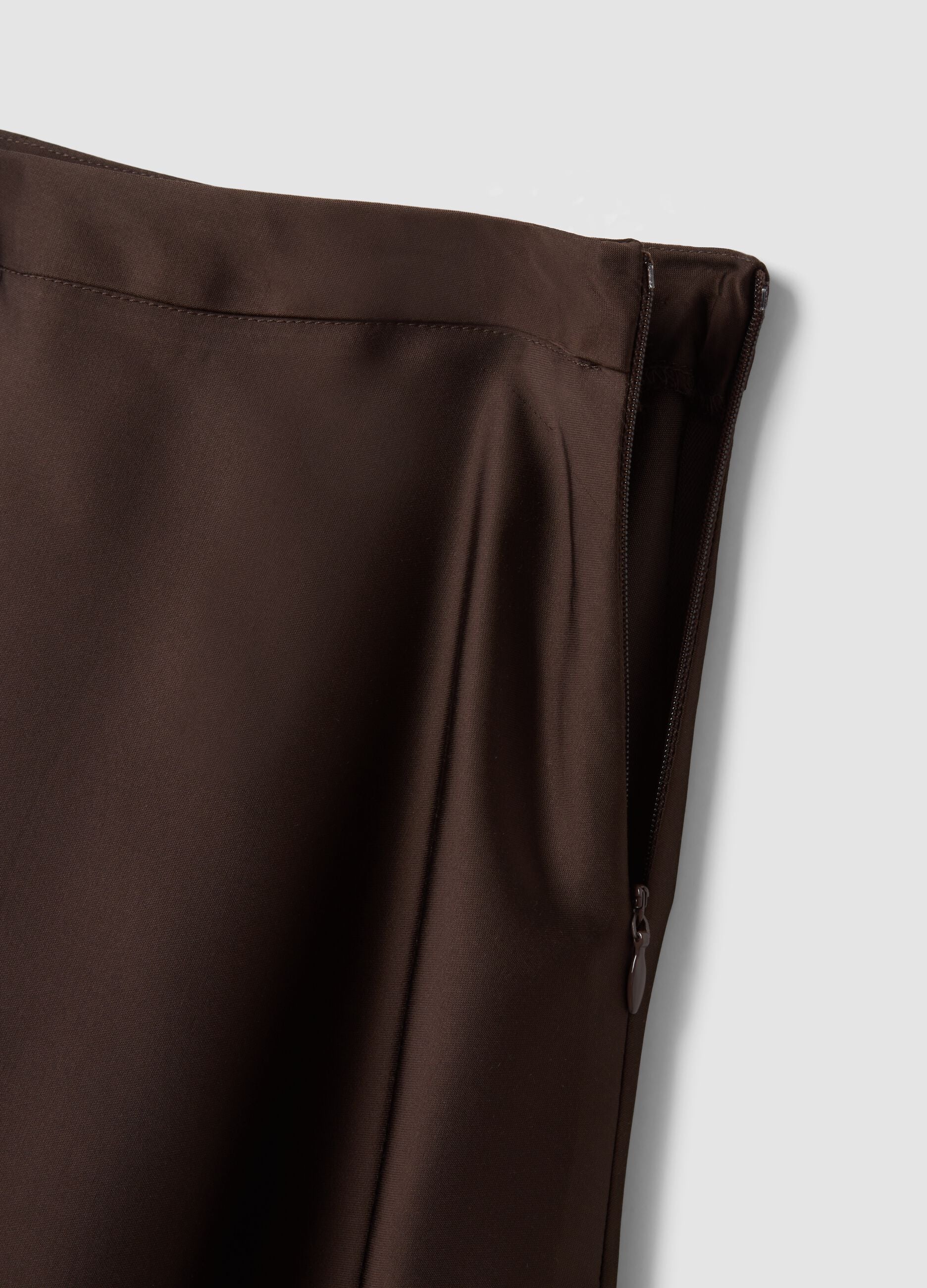 Long brown viscose-blend satin skirt