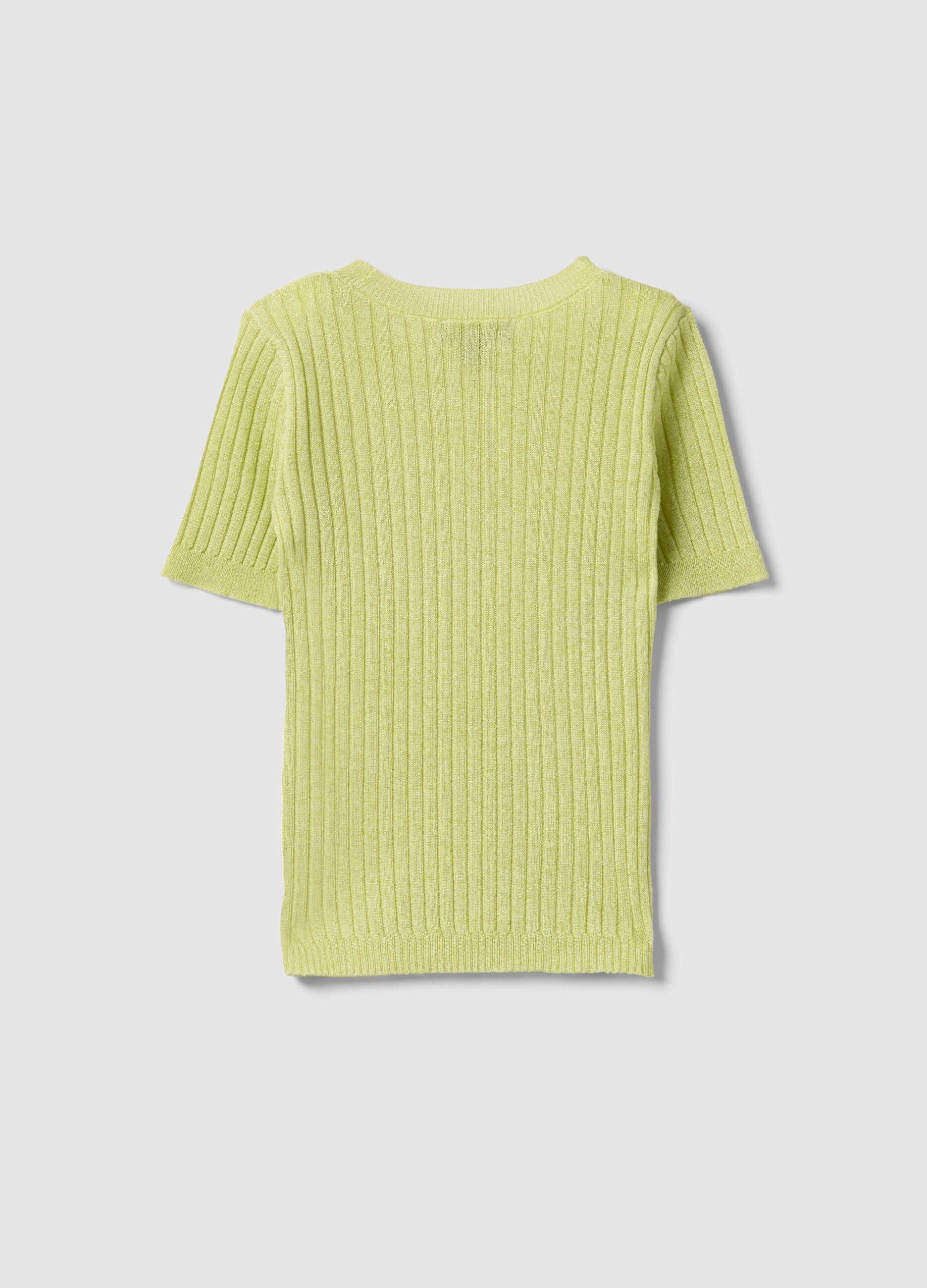 Girls' regular fit yellow ribbed viscose blend jumper