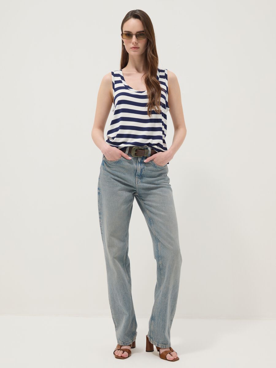 Multicolour striped regular-fit stretch viscose tank top_1
