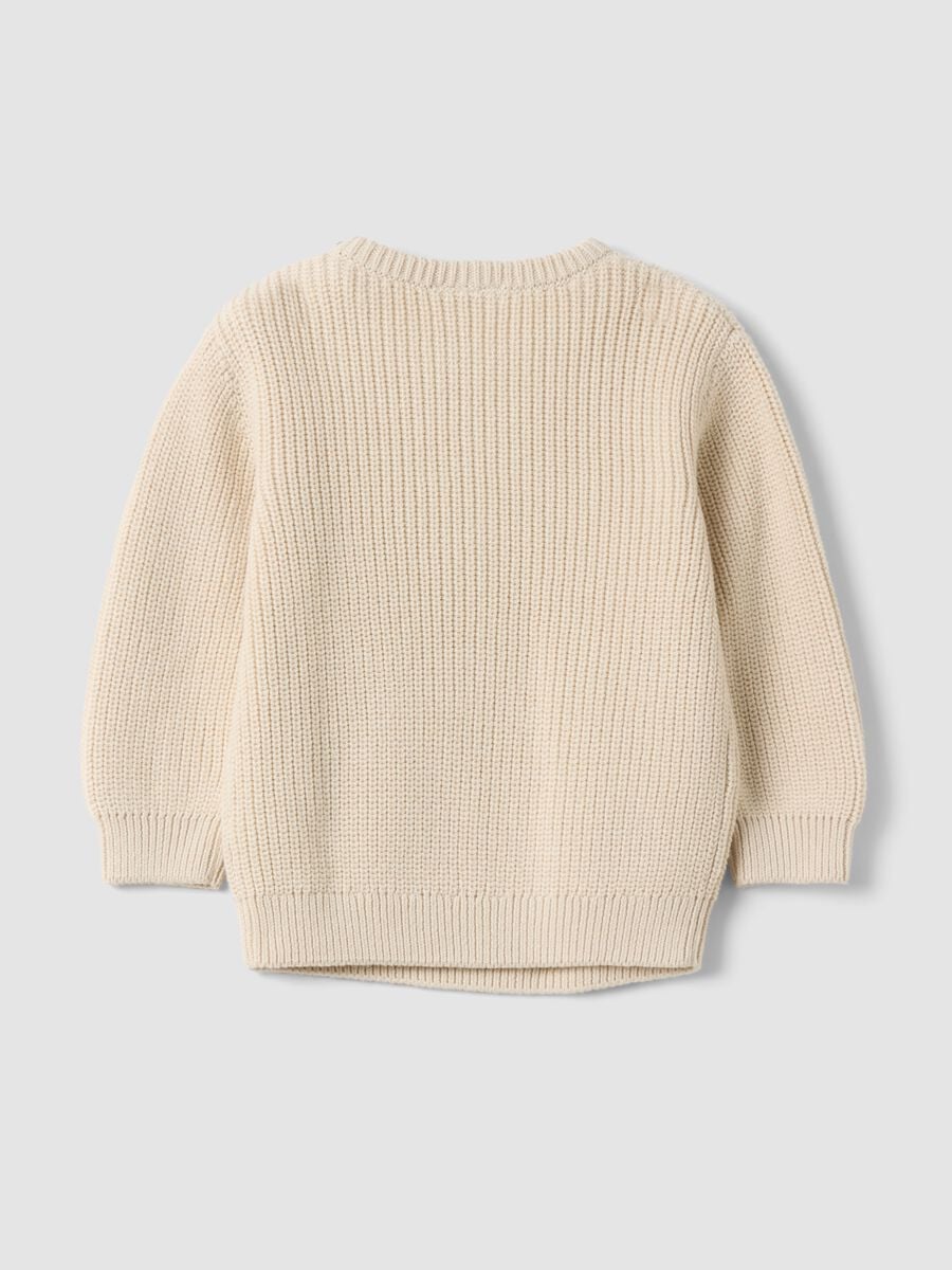 Beige pure cotton knit jumper with crew neck_1