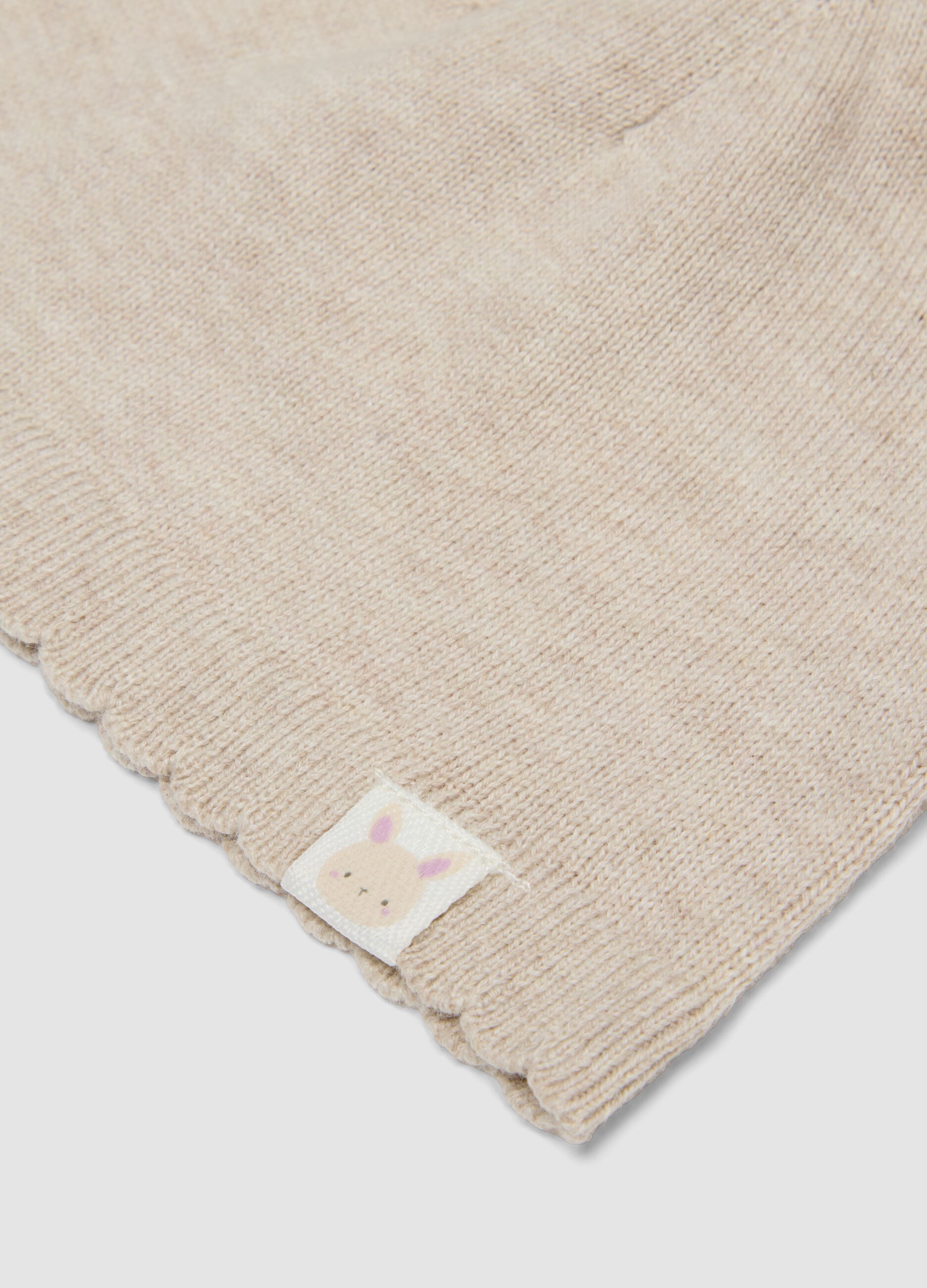 Beige knitted hat in pure organic cotton with pom-poms for baby girl