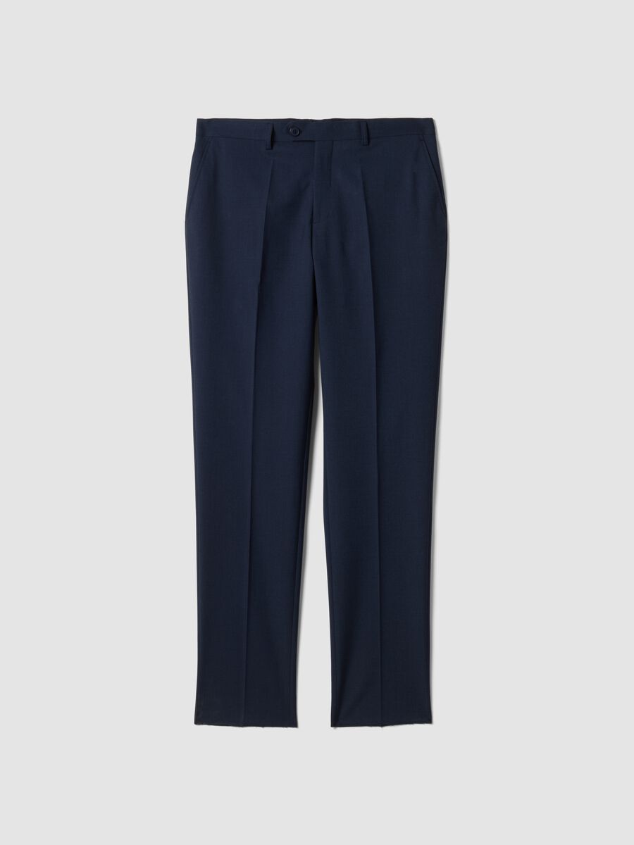 Pantaloni blu in viscosa elasticizzata regular fit_0