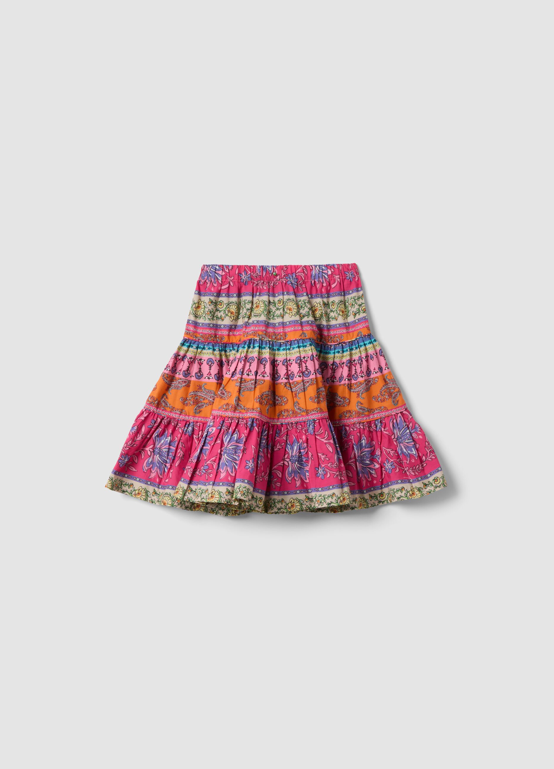 Multicolour pure cotton skirt with ruffle hem