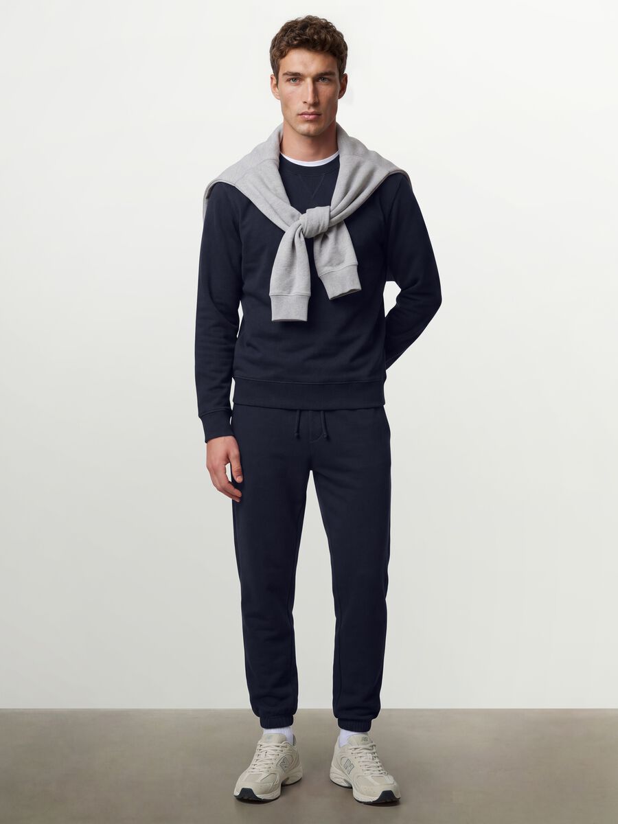 Blue crew-neck sweatshirt in cotton blend, regular fit_1