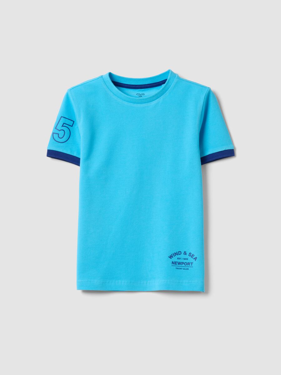 T-shirt azzurra in puro cotone organico da bambino con stampa_0