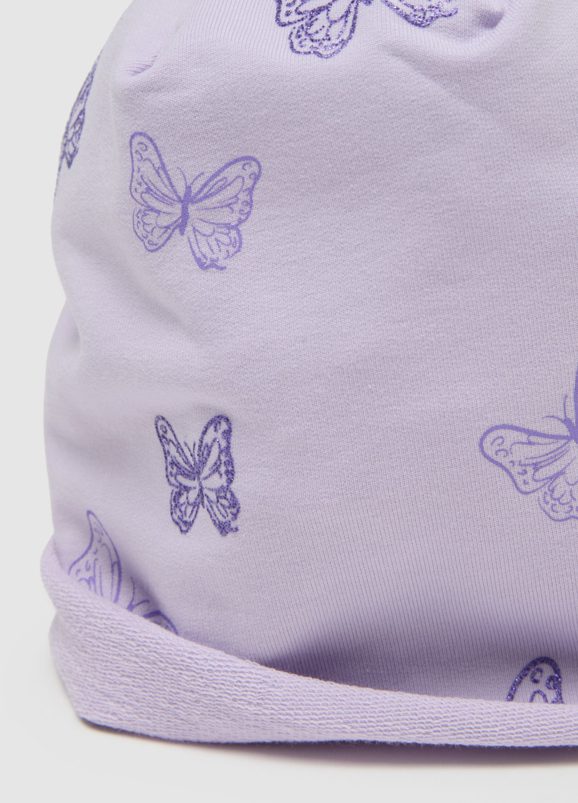Purple Stretch Cotton Hat with Butterflies for Girls
