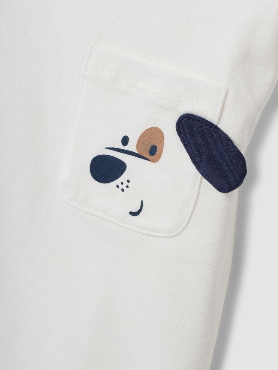 White pure organic cotton crew-neck T-shirt with chest pocket for baby boy_3