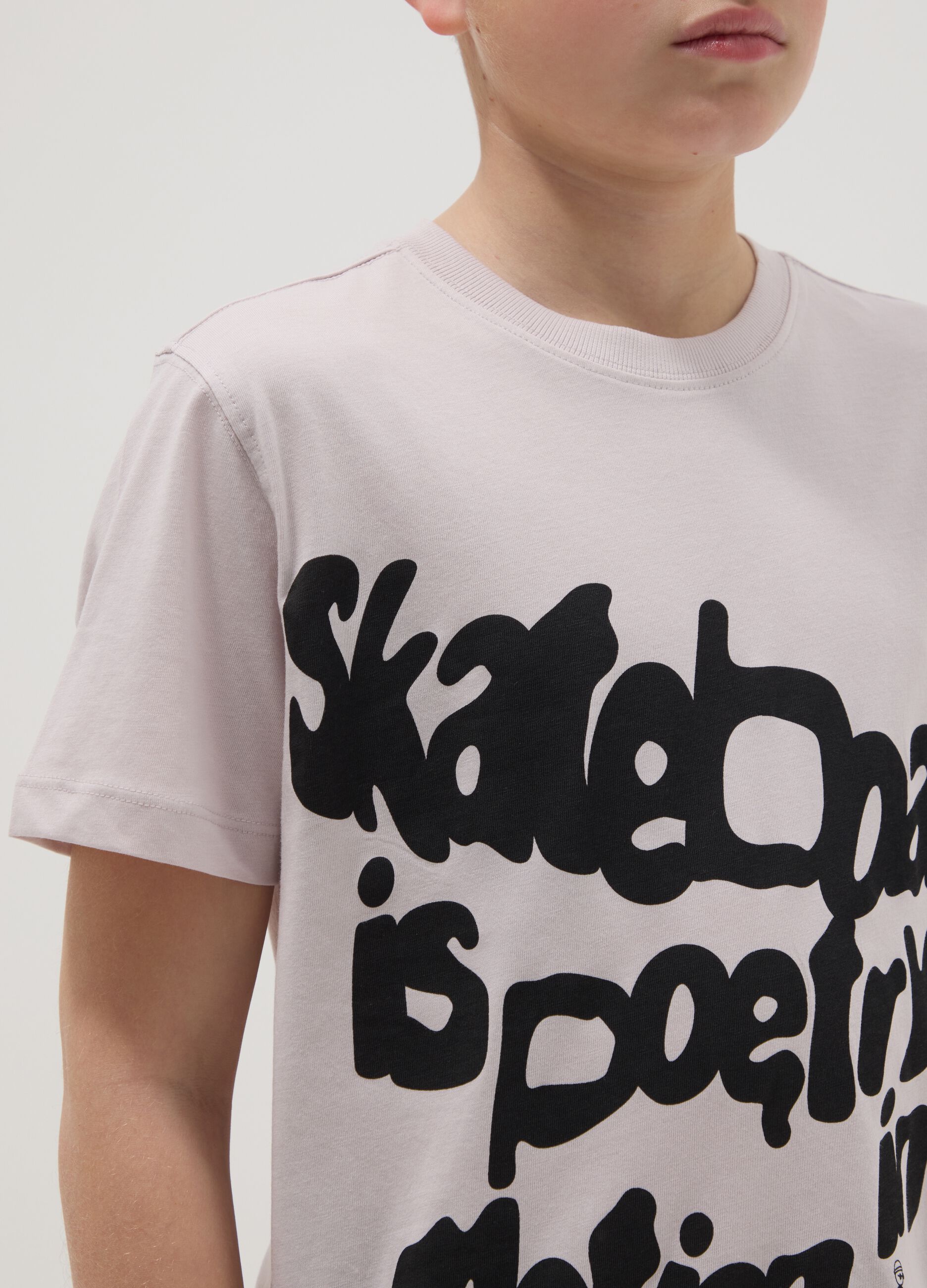 T-shirt in puro cotone beige da ragazzo regular fit con stampa