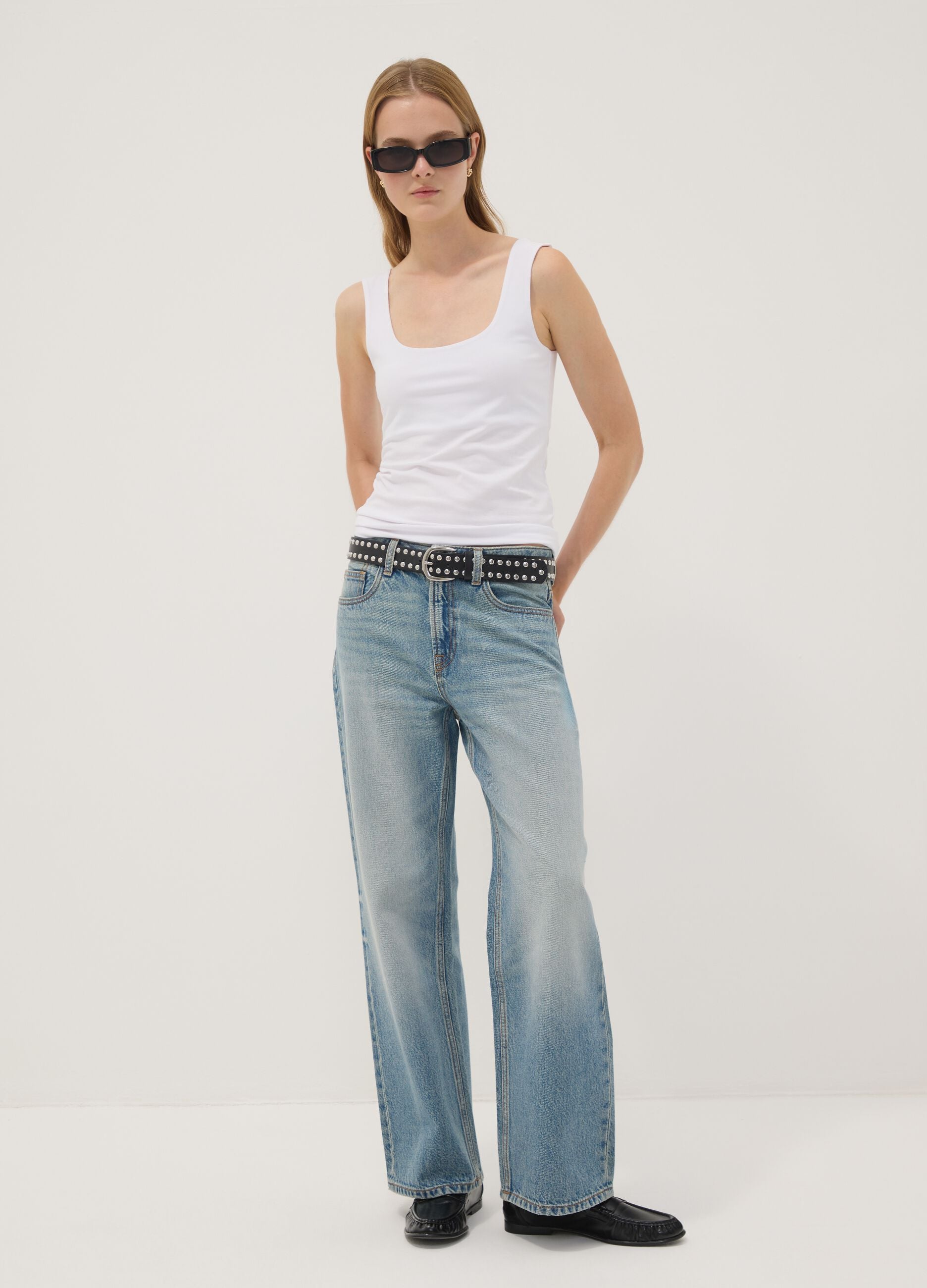 Light blue pure cotton straight-fit jeans