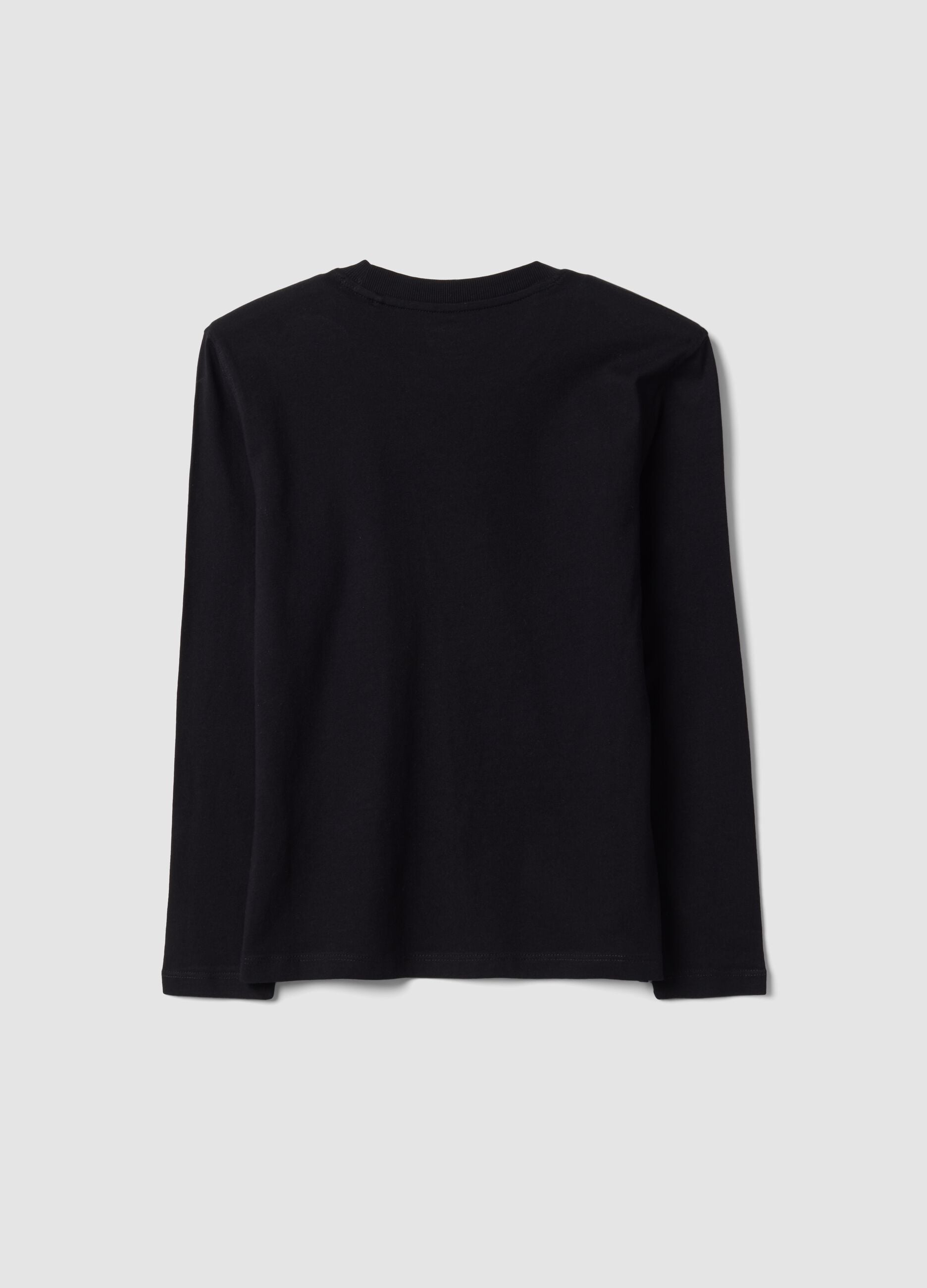 Black organic cotton crew-neck T-shirt with skull print for boys