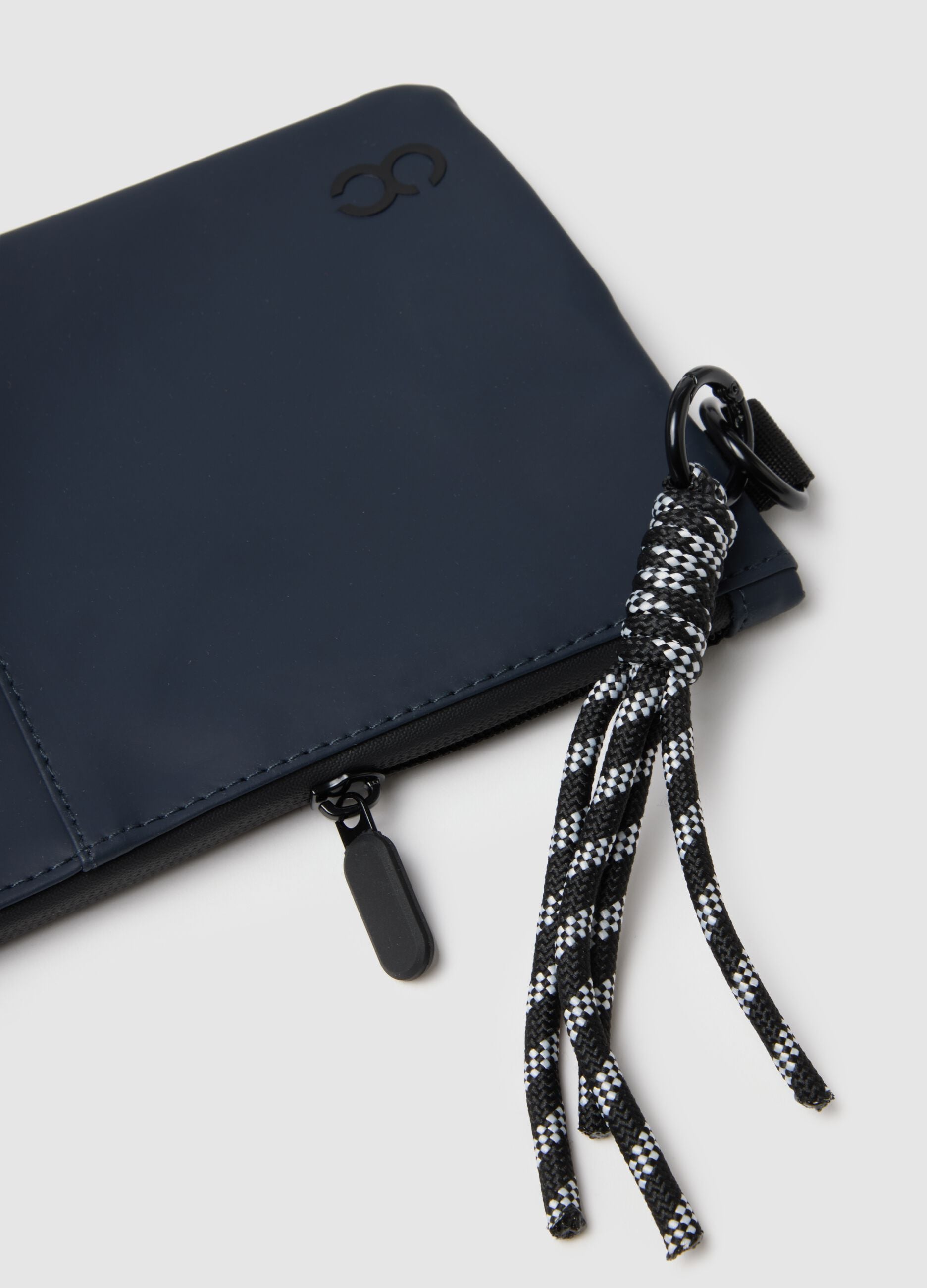 Blue Wallet with Zip and Braided Details