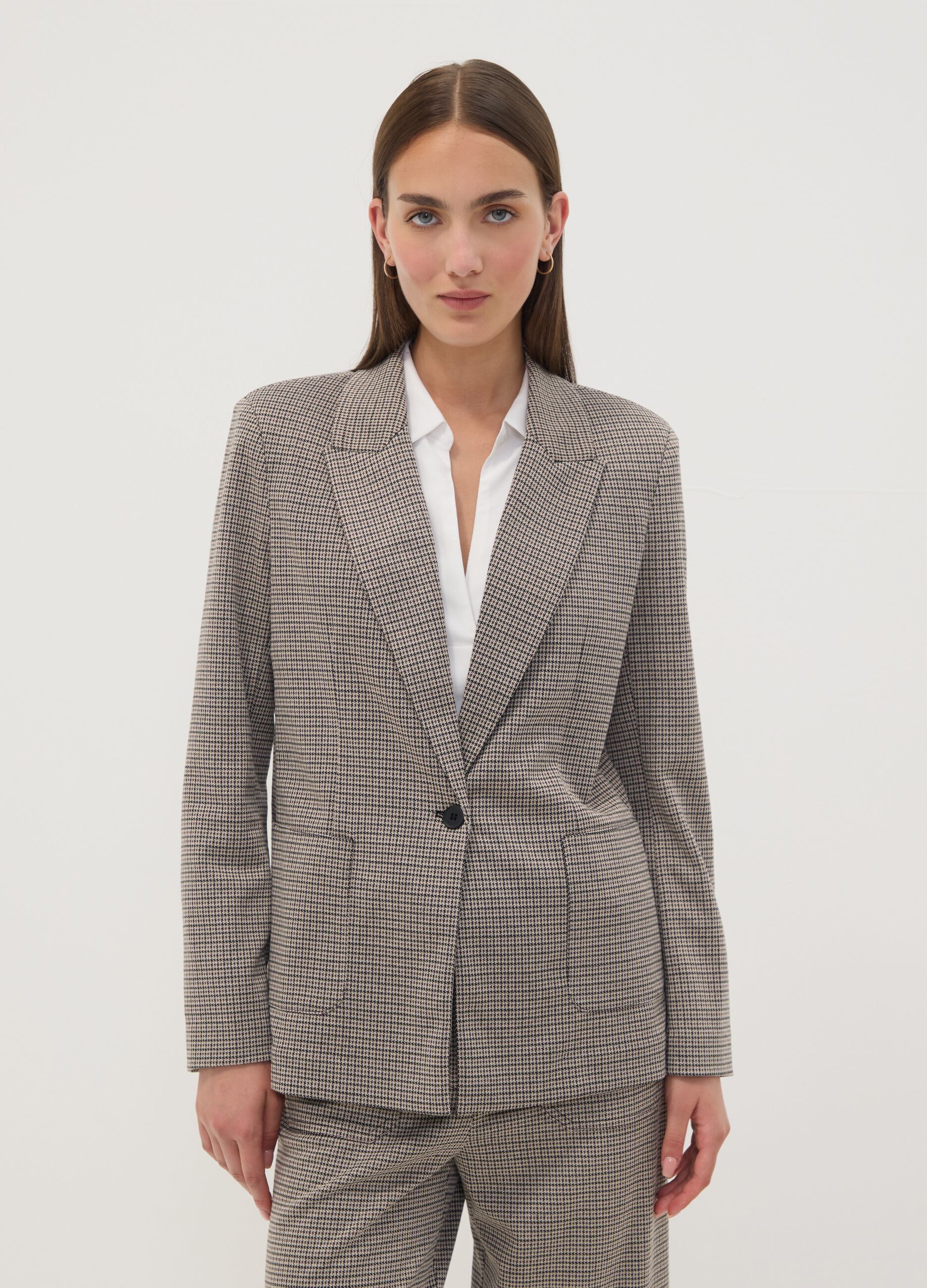 Beige patterned stretch viscose blazer