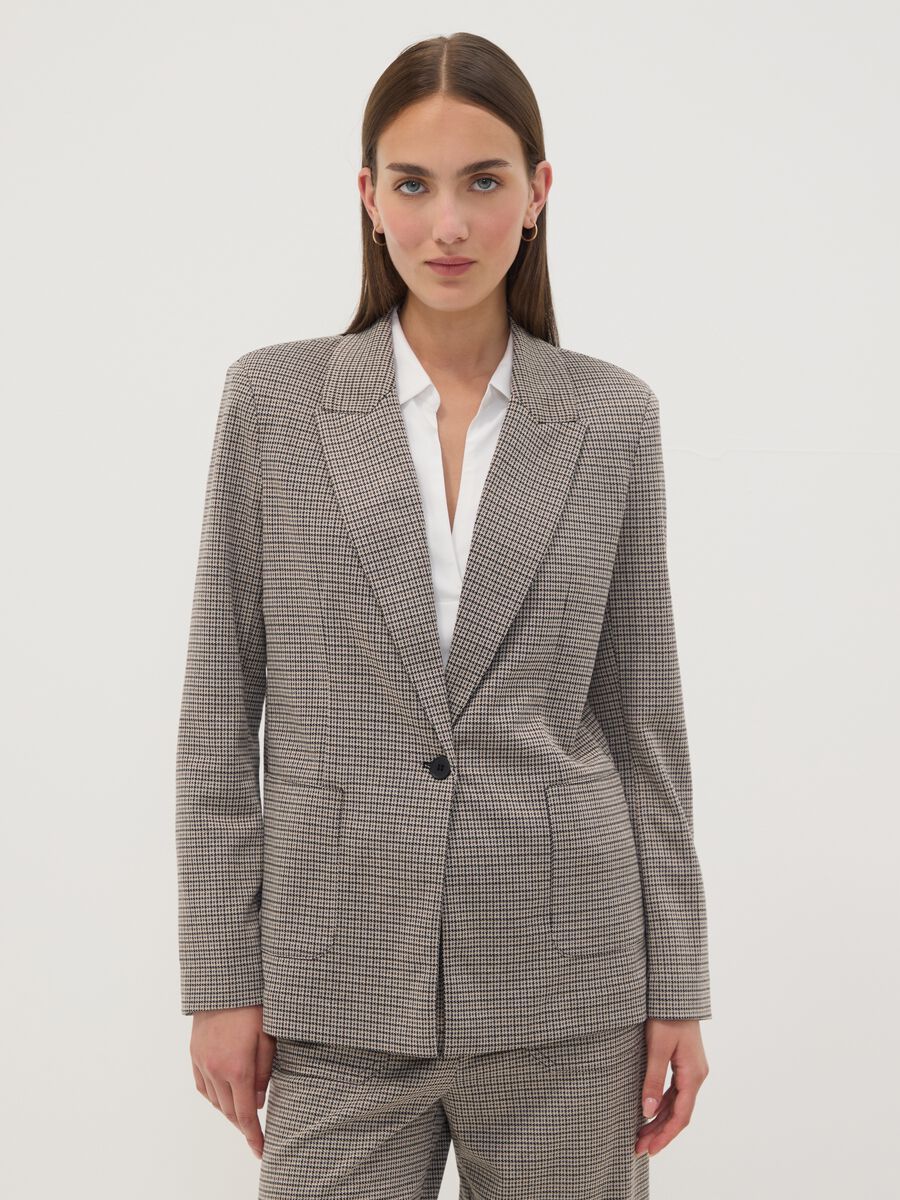 Beige patterned stretch viscose blazer_0