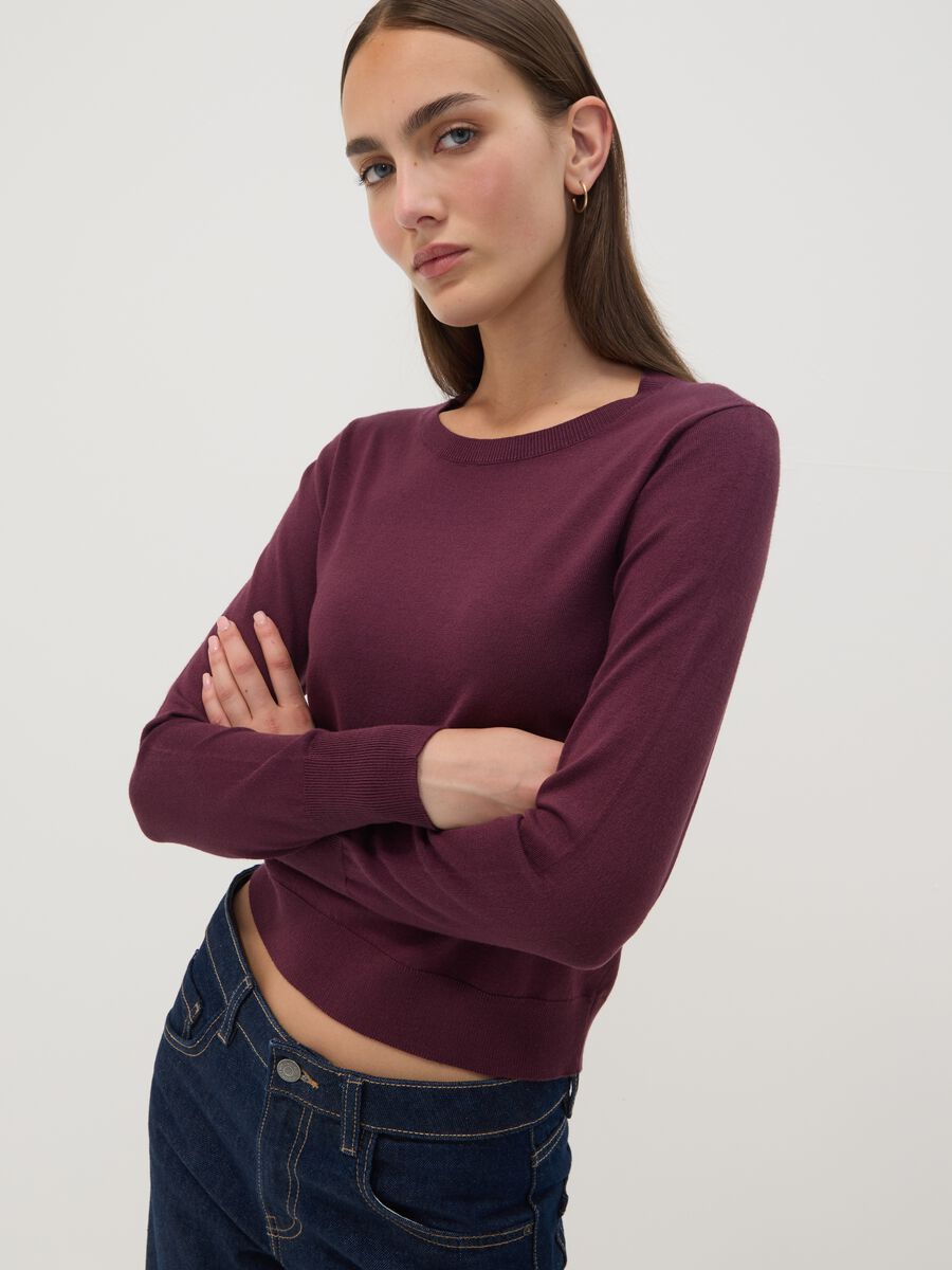 Purple viscose-blend crew-neck top_2