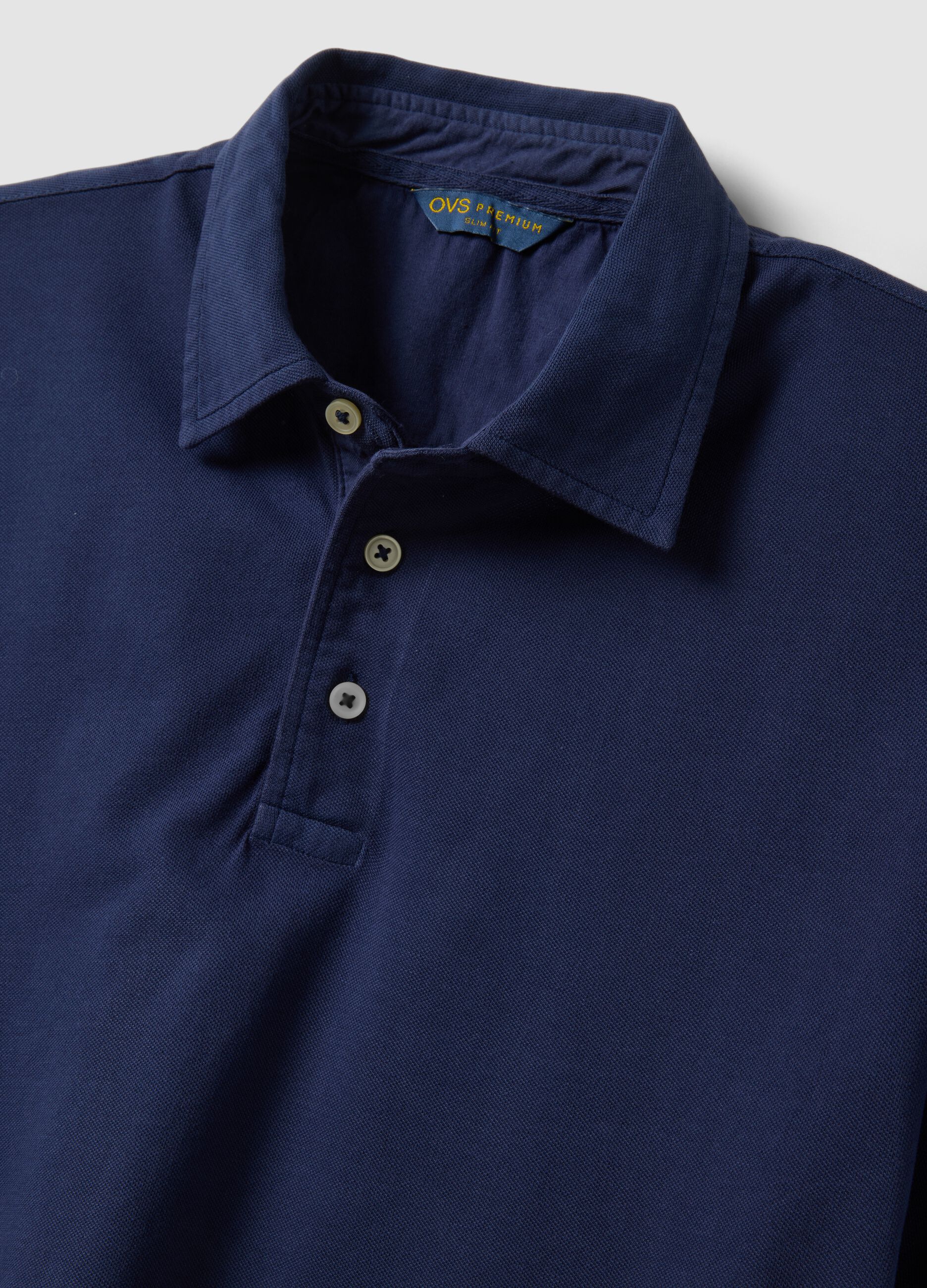 Blue pure cotton slim-fit short-sleeved polo shirt