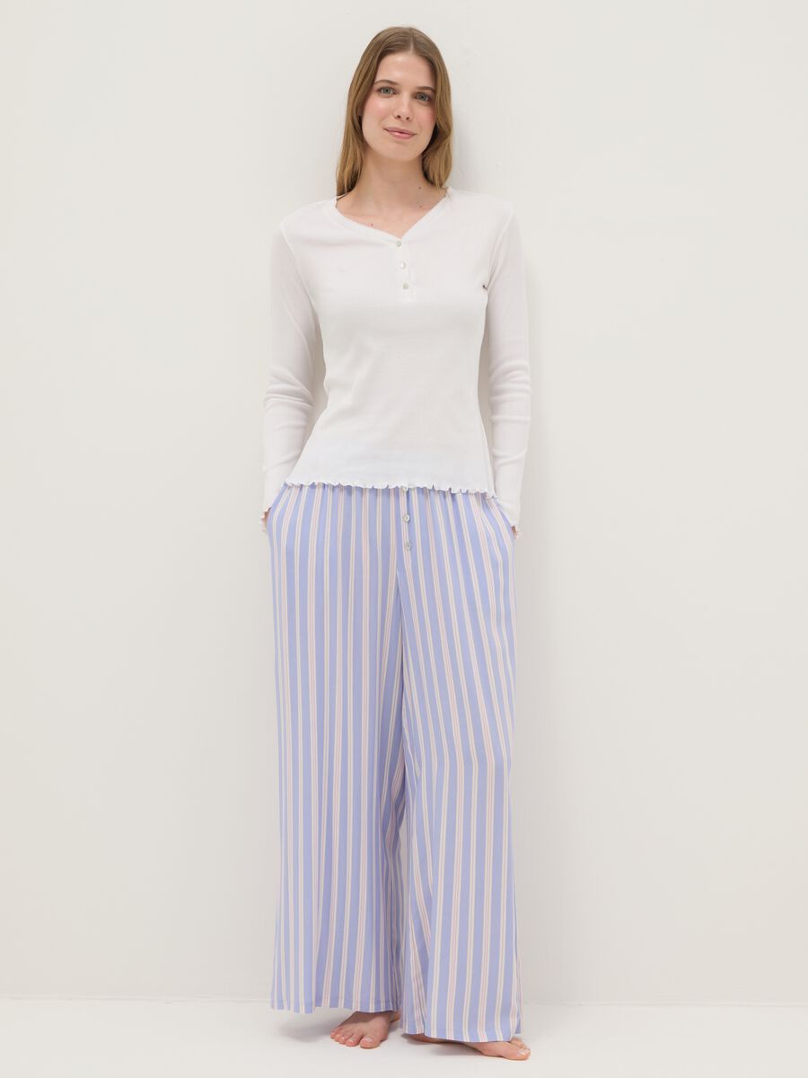 Pantaloni in pura viscosa a righe multicolor regular fit_0