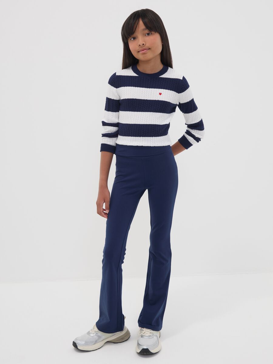 Blue flared leggings in stretch organic cotton for girls_0