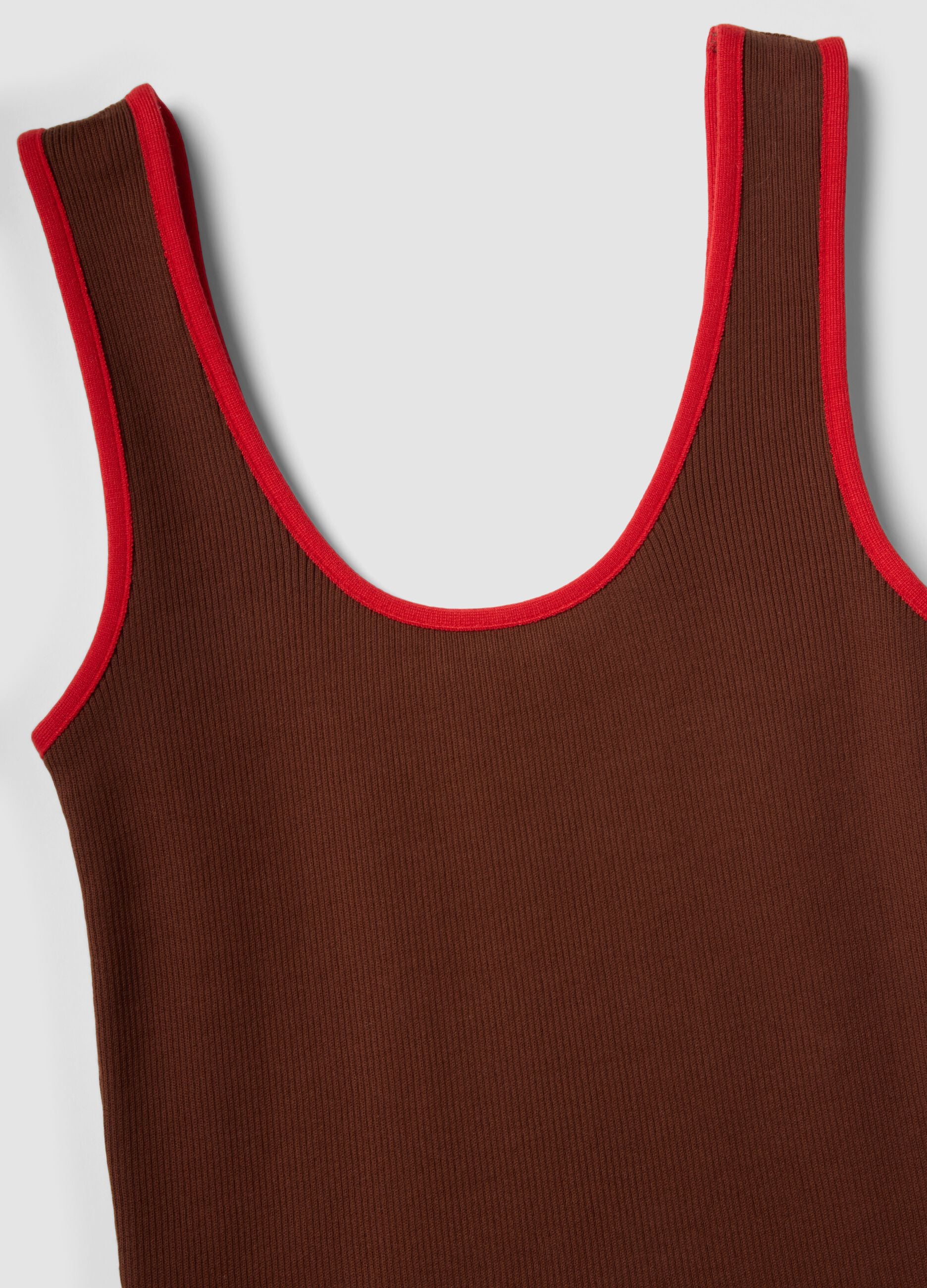 Brown pure cotton ribbed tank top