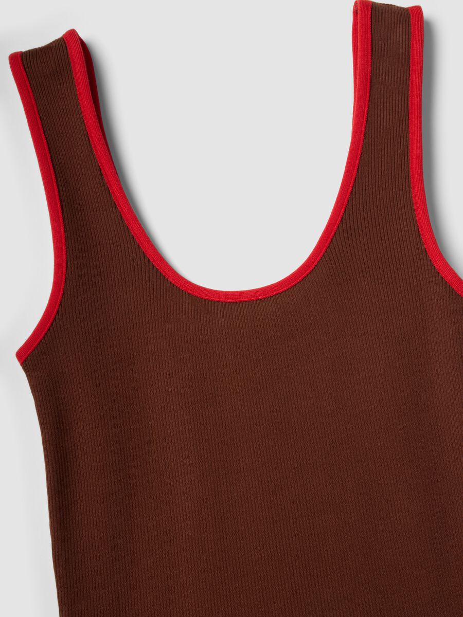 Tank top marrone in puro cotone a costine_5
