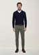 Blue viscose-blend polo with V-neck and collar, regular fit_0